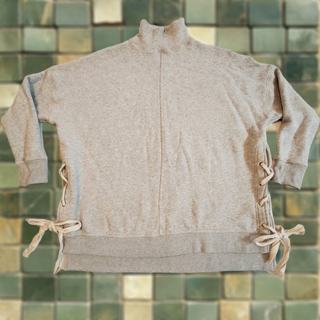 Free People Free People Long Oversized Pullover Sweatshirt Women Small Light Gray Laced Up Size S / US 4 / IT 40 - 1 Thumbnail