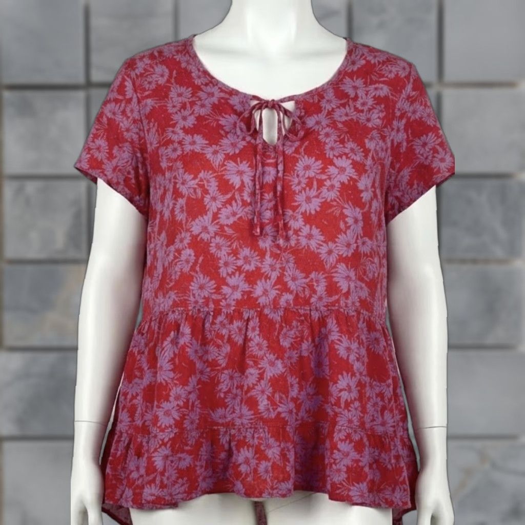 Vintage Terra & Sky Blouse Womens Plus 2X Pink Tunic Short Sleeve V-Neck Ruffle Floral Size XXL / US 16-18 / IT 52-54 - 1 Thumbnail