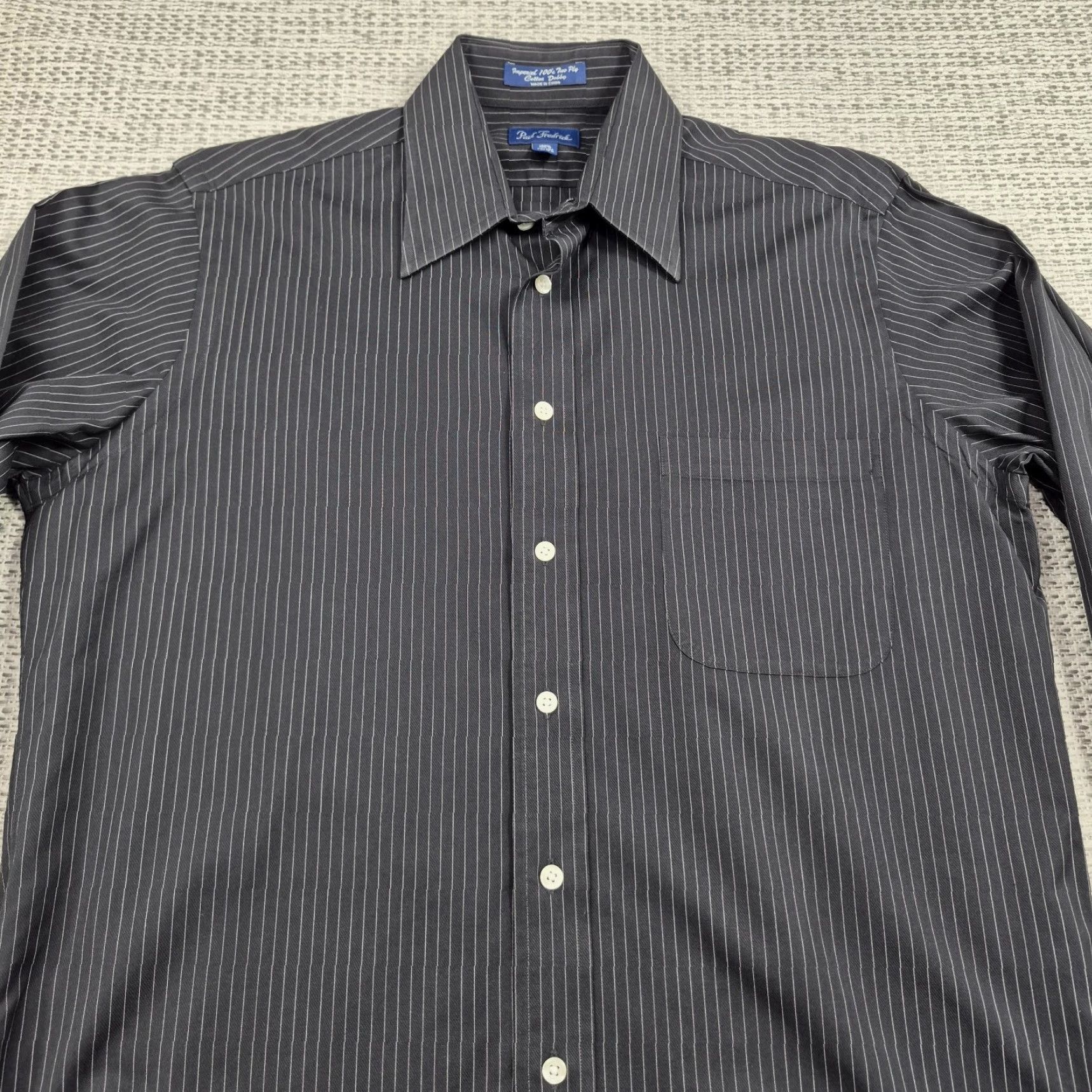 Vintage Paul Fredrick Button Up Shirt Mens 15 32/33 Black Pinstriped Dress Business Shirt Mens 15-33 Black Pinstripe Formal Casual Size 40R - 4 Thumbnail