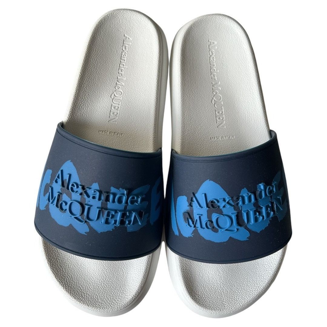 Alexander McQueen ALEXANDER MCQUEEN Navy Debossed Slide Sandals IT36.5/US6.5 Size US 6.5 / IT 36.5 - 2 Thumbnail