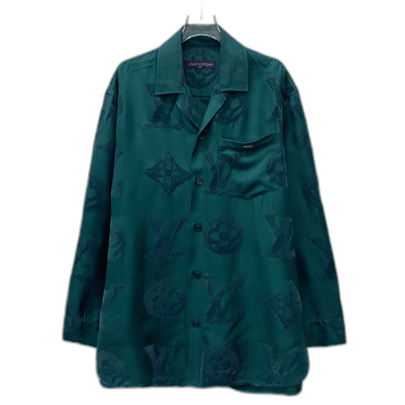 Louis Vuitton Louis Vuitton Green Silk Shirt with Logo Size US M / EU 48-50 / 2 - 1 Thumbnail