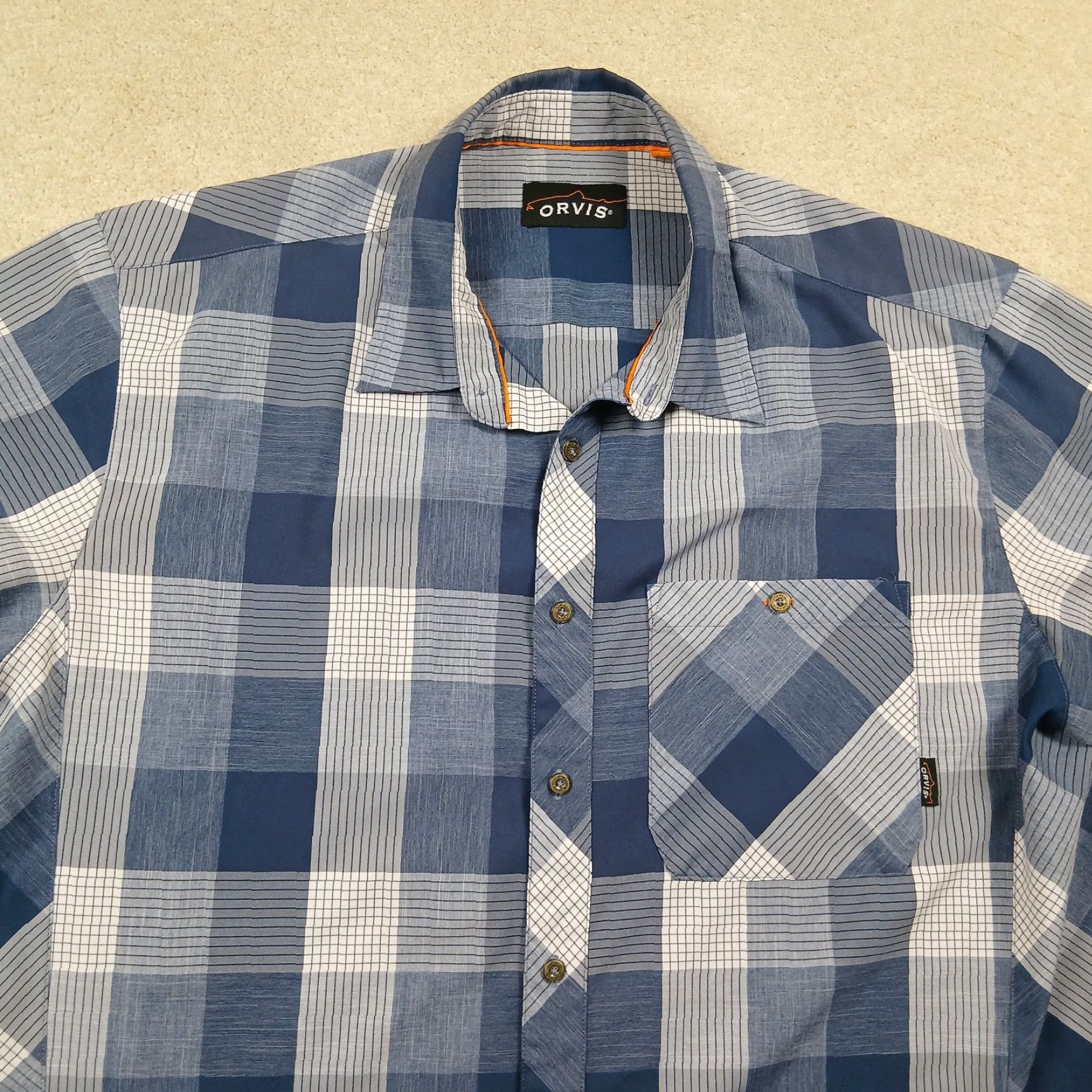 Orvis Orvis Trout Bum Button Up Shirt Mens XL Extra Large Blue Plaid Shirt Button-Up Pattern: Check Short Sleeve Casual Workwear Men Blues Plaid blue? Size US XL / EU 56 / 4 - 2 Thumbnail