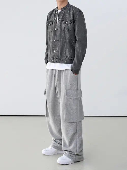 Japanese Brand Matsuoka x Hino Gray Baggy Cargo Sweatpants Size US 31 - 4 Thumbnail