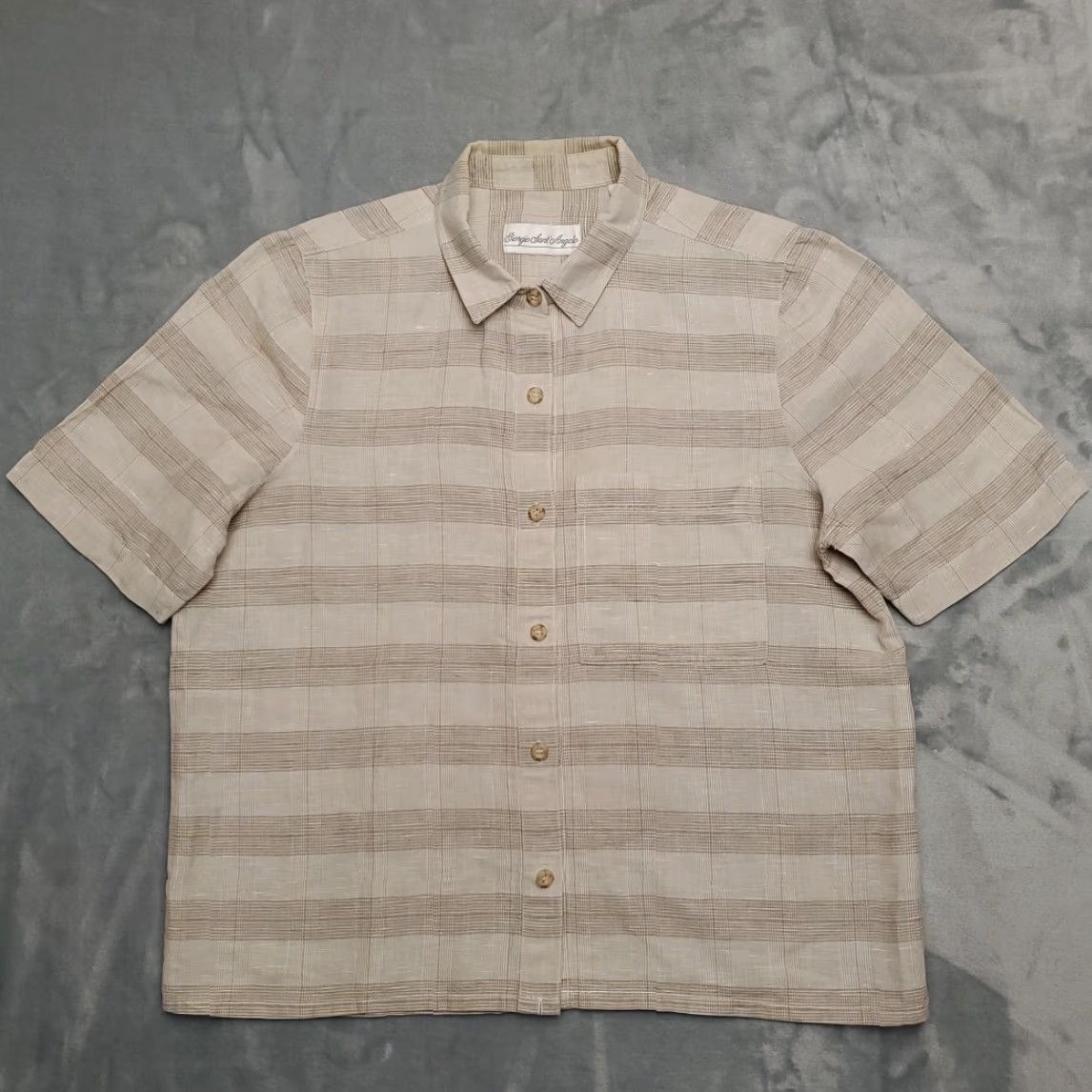 Vintage VINTAGE Georgio Saint Angelo Shirt Womens M Beige 60% Linen Blend Short Sleeve Button-Up Collared Vintage Style/Classic Outdoor 90s? Size M / US 6-8 / IT 42-44 - 2 Thumbnail