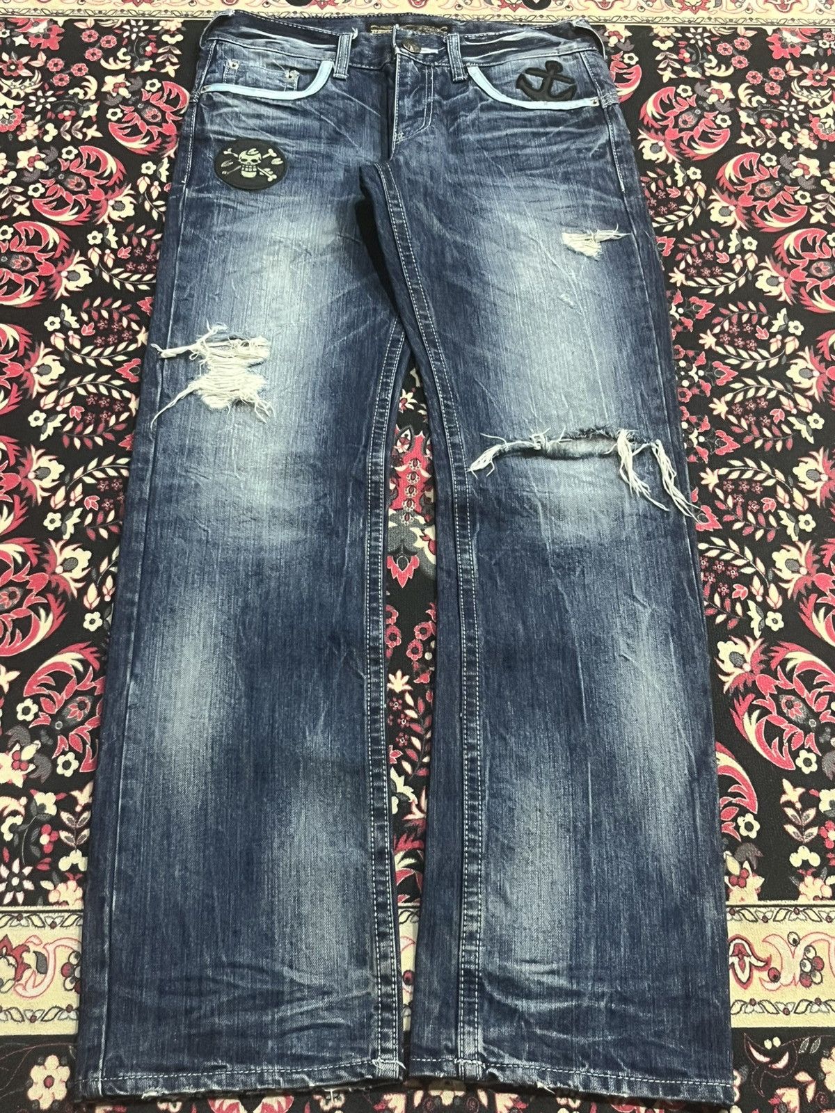 Studio RP “One Piece Luffy & Nakama” Blue Thunder Rip Jeans