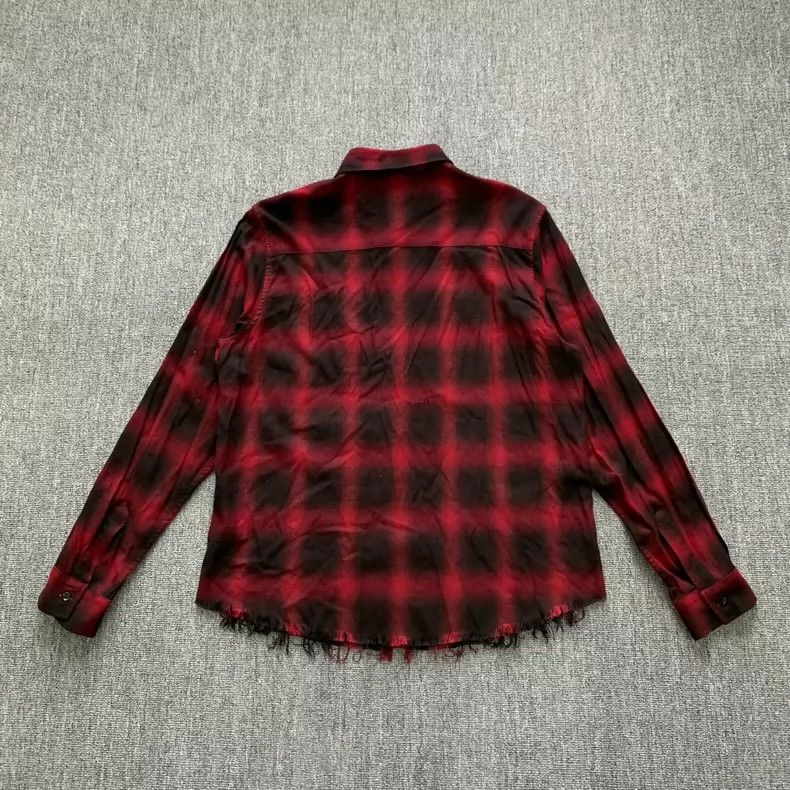 Amiri Amiri Red Destroyed Fringe Plaid Shirt Jacket Size US M / EU 48-50 / 2 - 2 Thumbnail