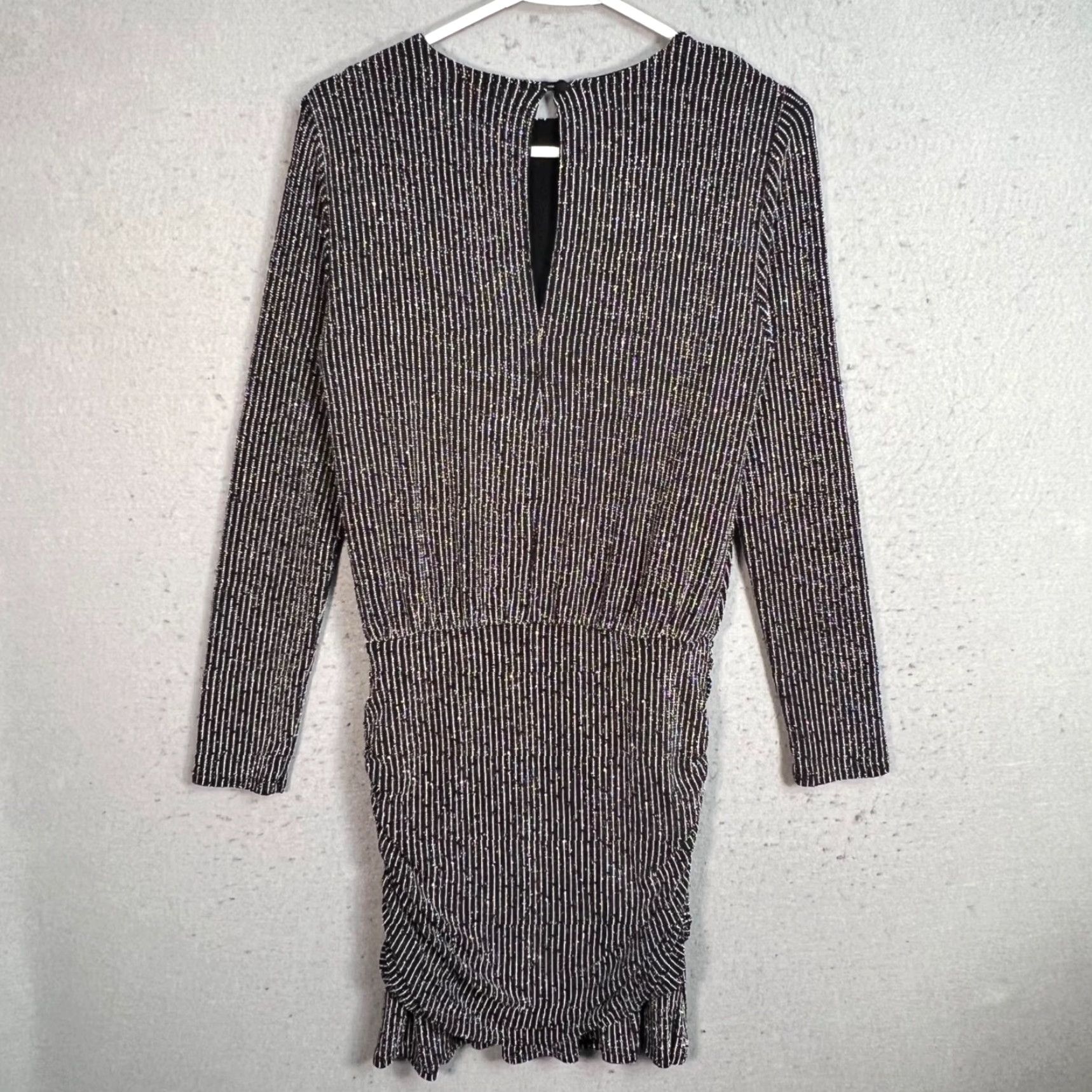 Krisa VINTAGE Krisa Black & White Striped Long Sleeve Ruched Dress Shirt Womens S Black Striped Knee Length Knitted Nylon Polyester 90s Dress Size S / US 4 / IT 40 - 2 Thumbnail