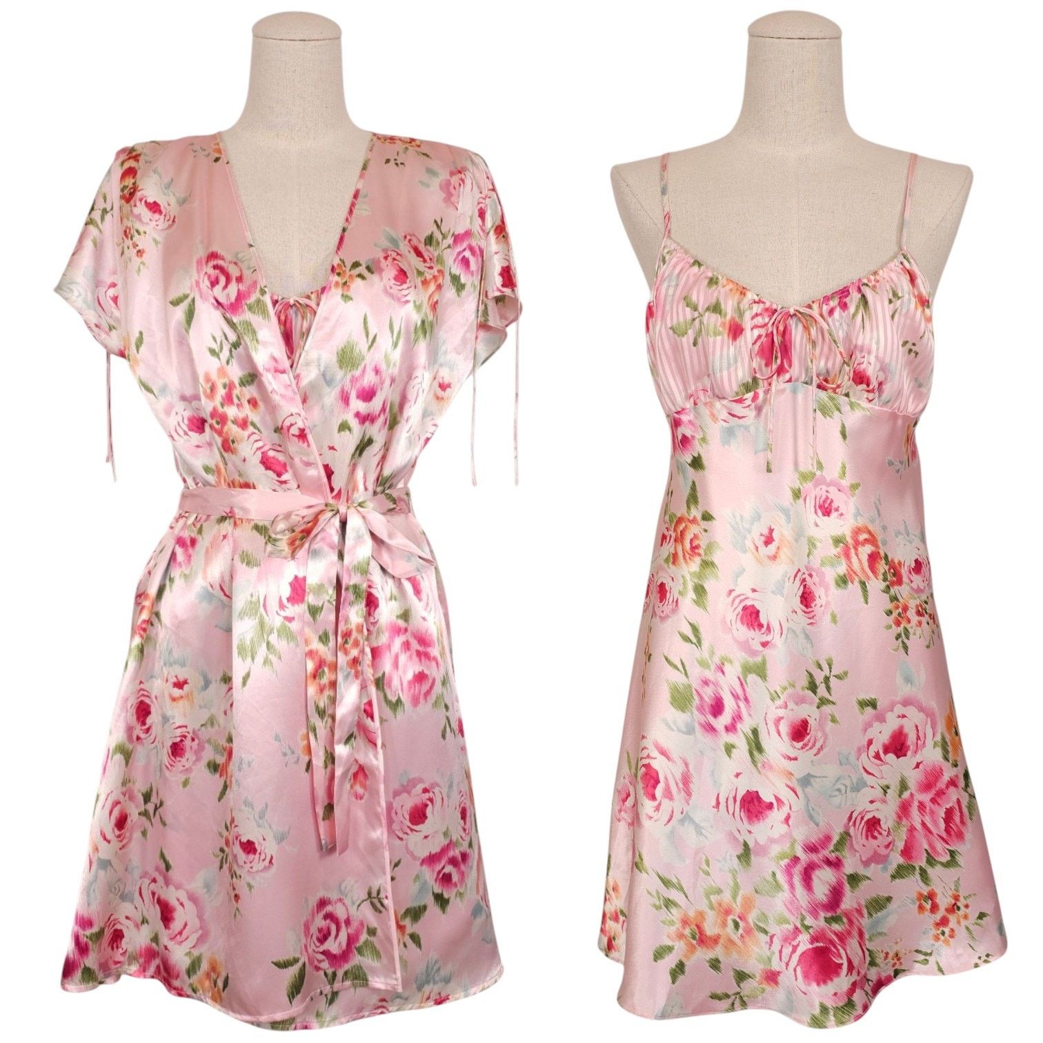 Oscar De La Renta Oscar de la Renta Pink Label Satin Robe & Nightgown Set S Size ONE SIZE - 1 Thumbnail