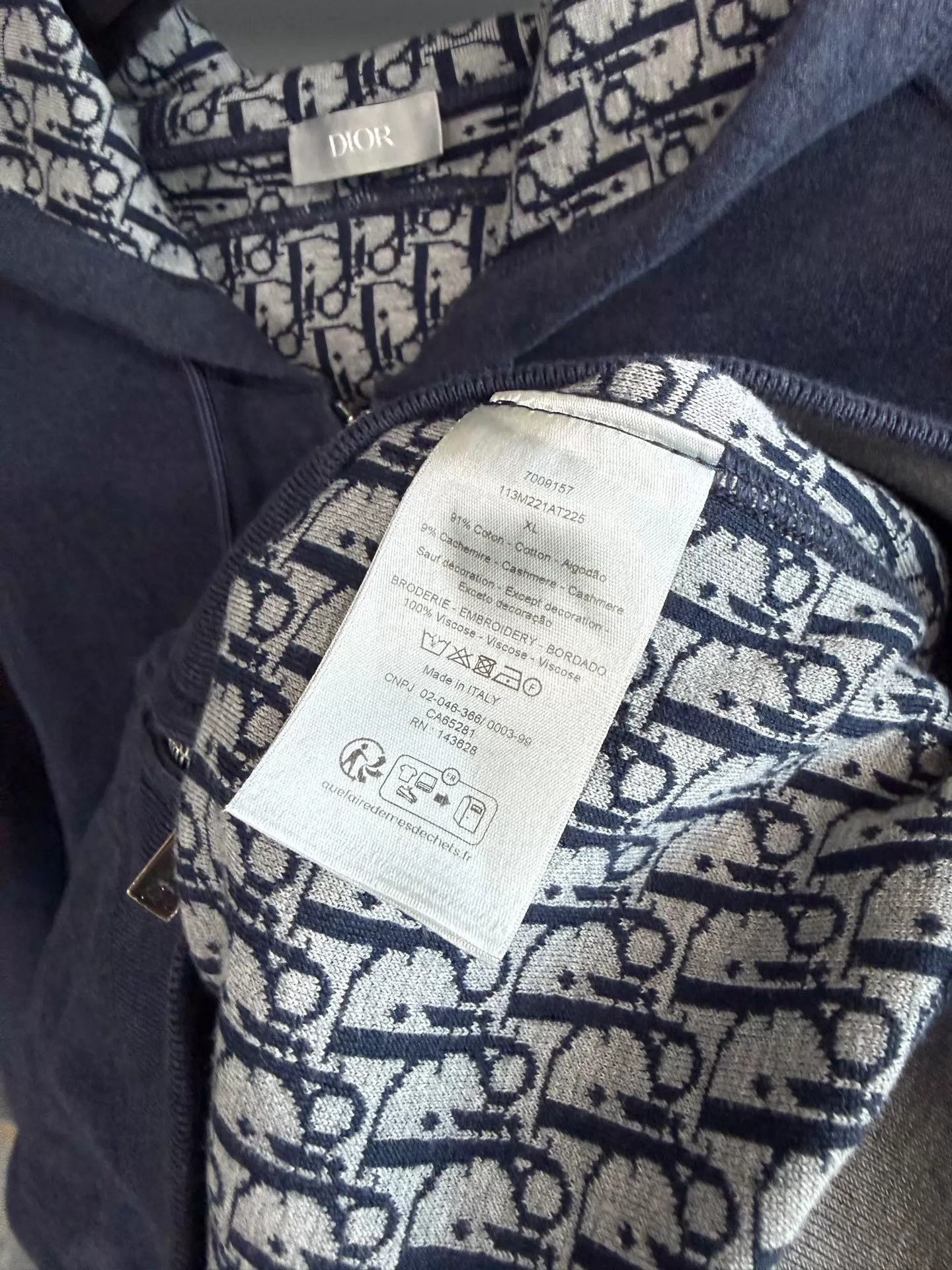 Dior Dior Cashmere Full Printed Lining Zipper Sweatshirt Blue XL Size US XL / EU 56 / 4 - 6 Thumbnail