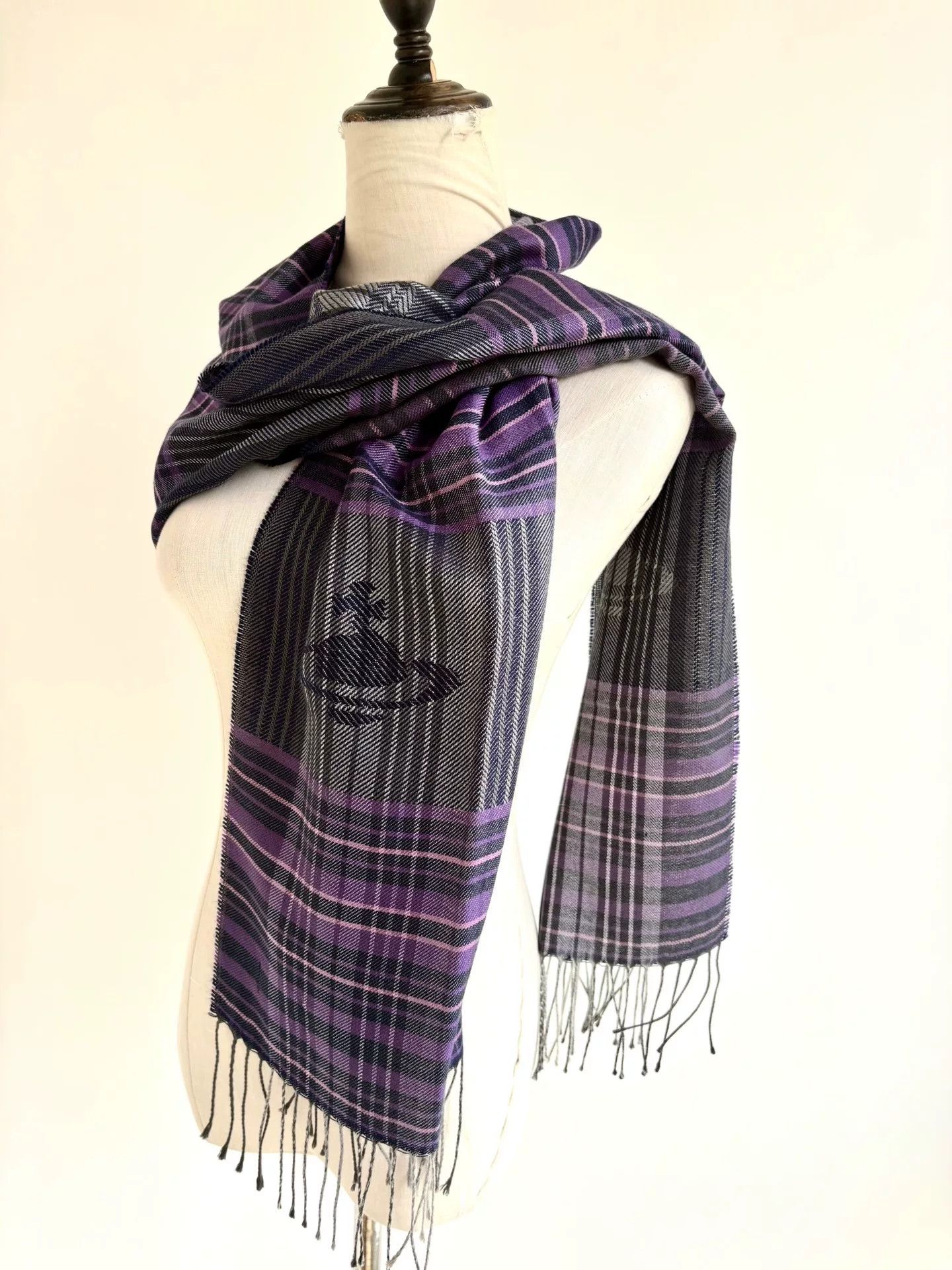 Vivienne Westwood Vivienne Westwood Purple-Gray Plaid Saturn Scarf Size ONE SIZE - 1 Thumbnail