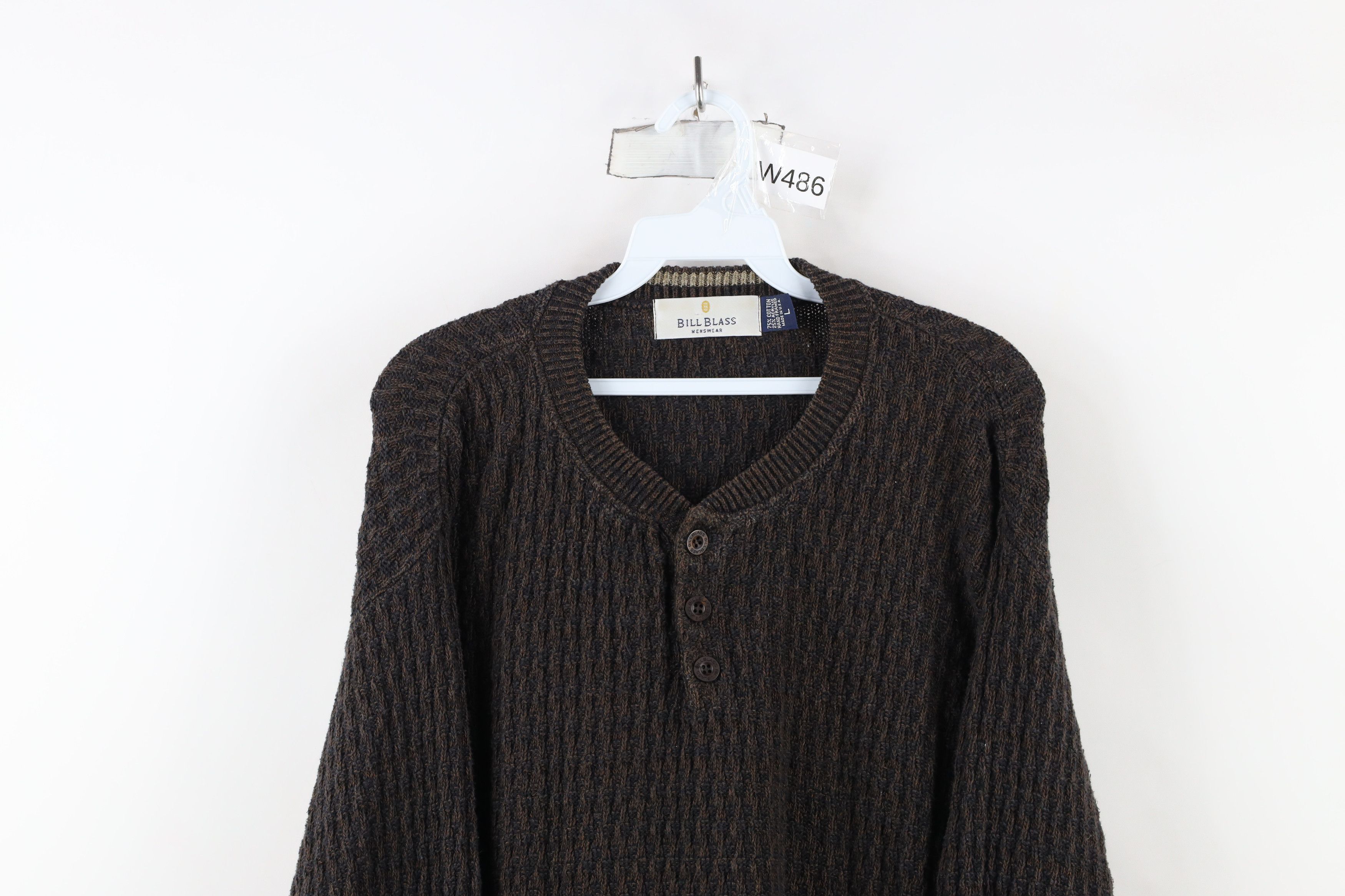 Vintage Vintage 90s Streetwear Framed Knit Henley Sweater Brown USA Size US L / EU 52-54 / 3 - 2 Thumbnail