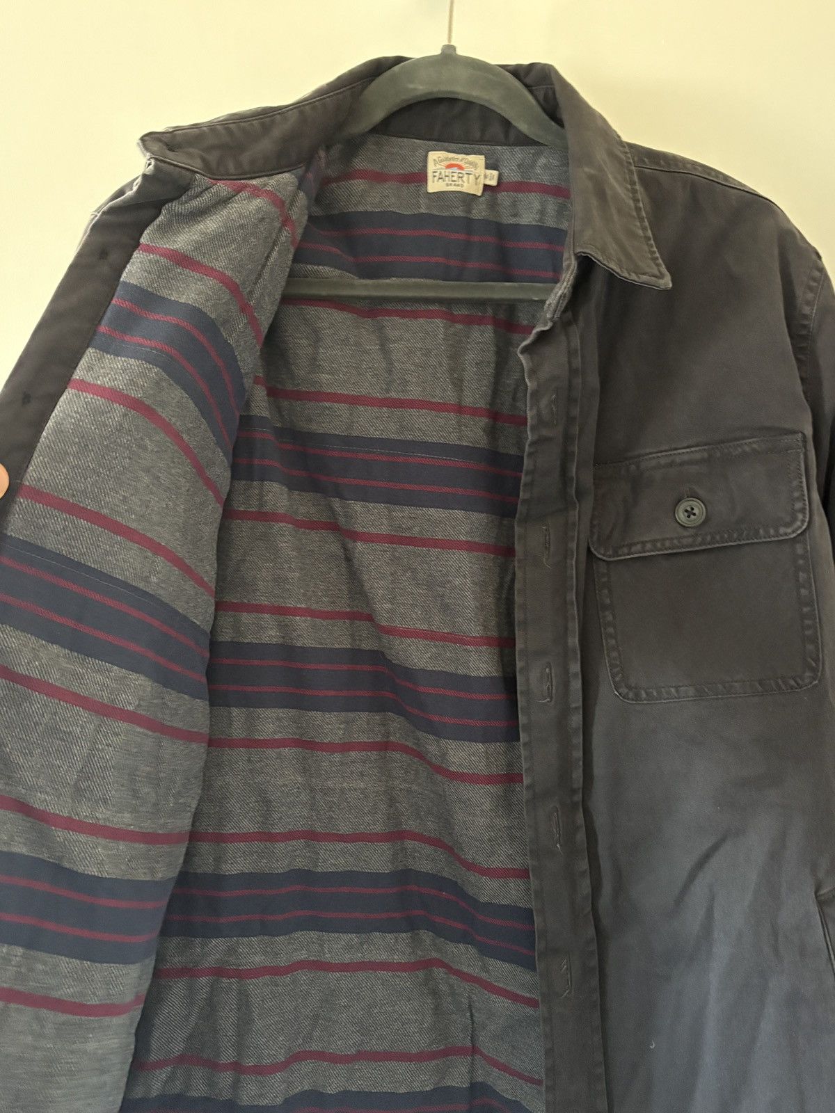 Faherty Washed Dark Blue Coat With Patterned Lining Size US M / EU 48-50 / 2 - 2 Thumbnail