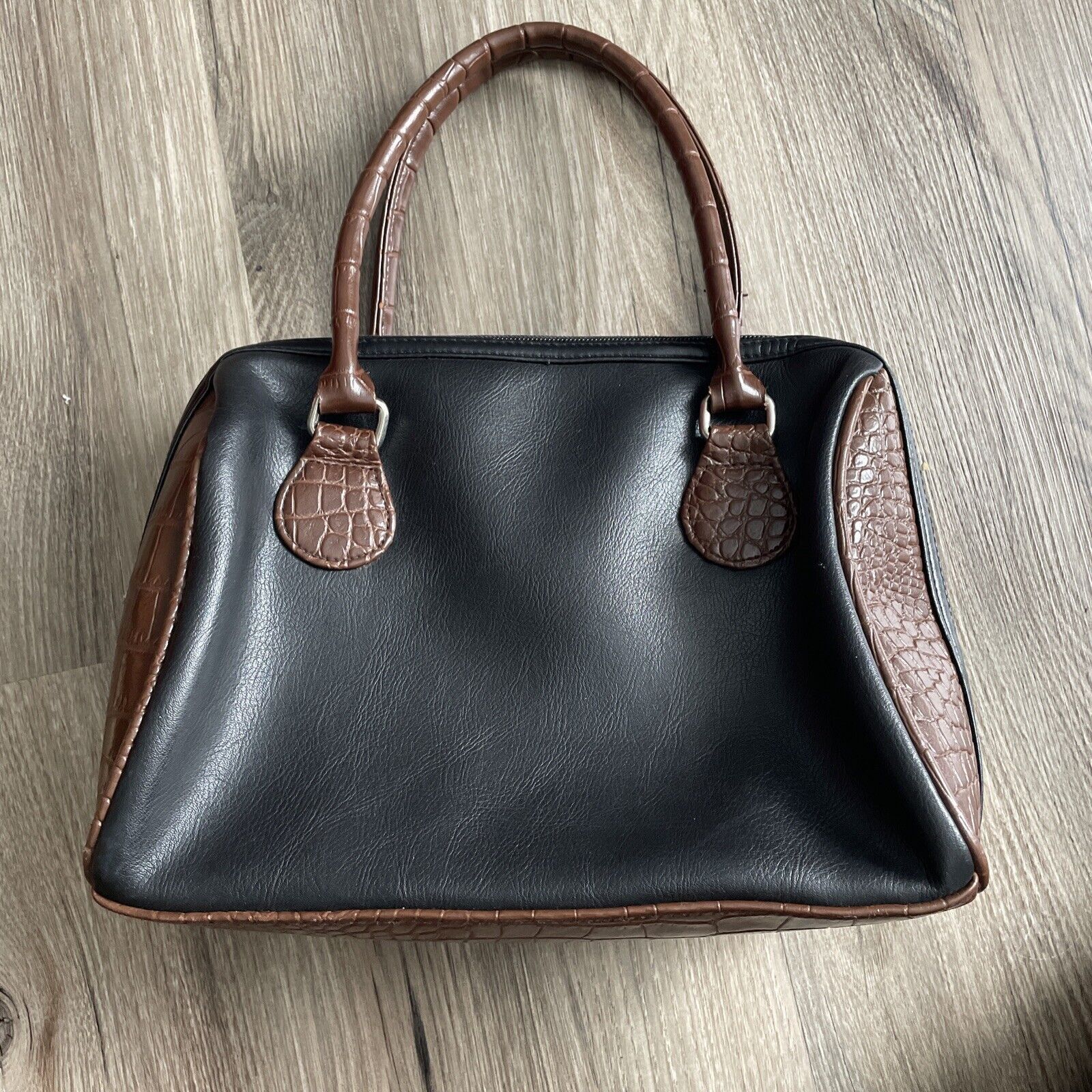 Other 90s BROWN & BLACK LEATHER SNAKE SKIN PATTERN HANDBAG Size ONE SIZE - 8 Thumbnail