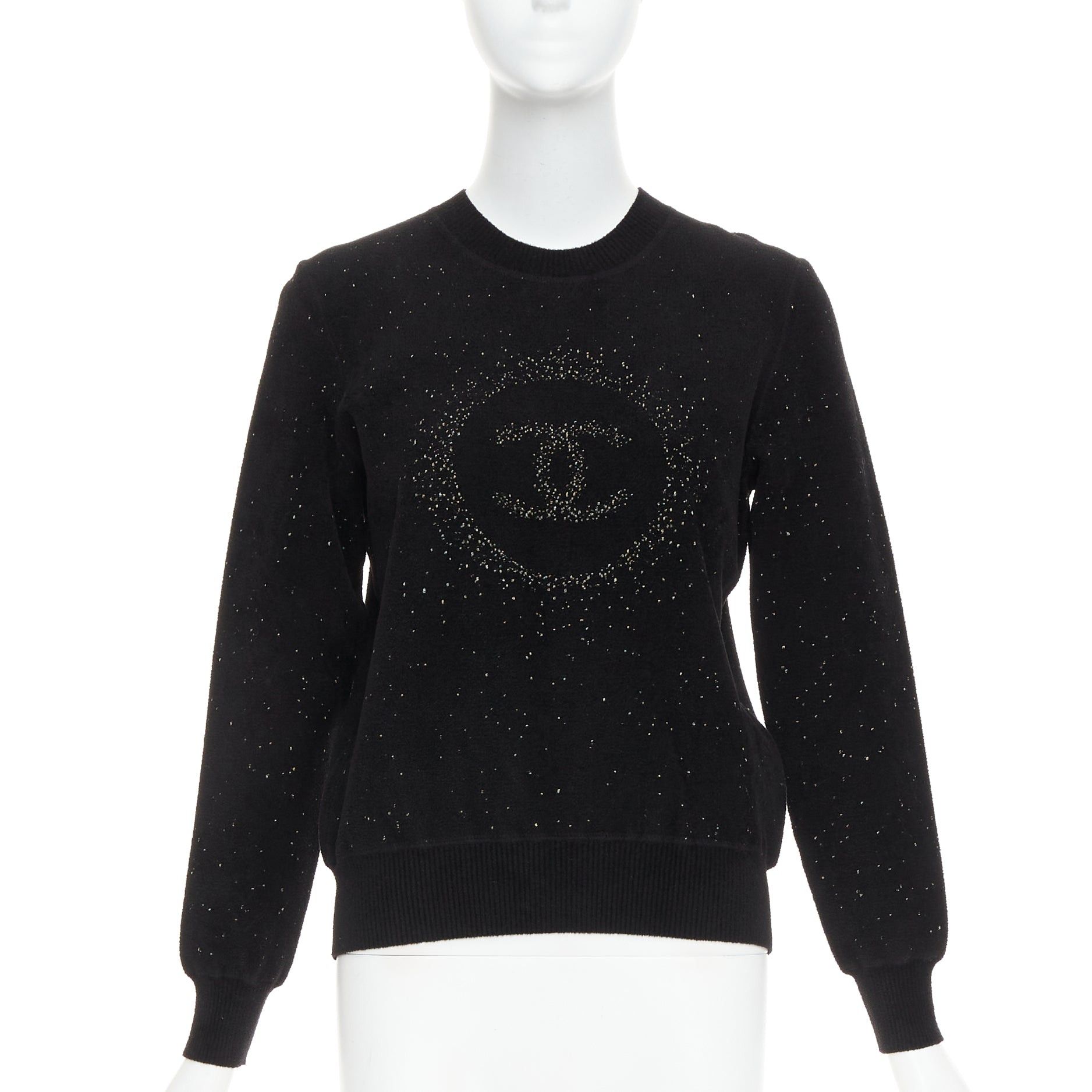 Chanel CHANEL black cupro blend CC starburst logo lurex long sleeve sweater FR36 S Size S / US 4 / IT 40 - 1 Thumbnail