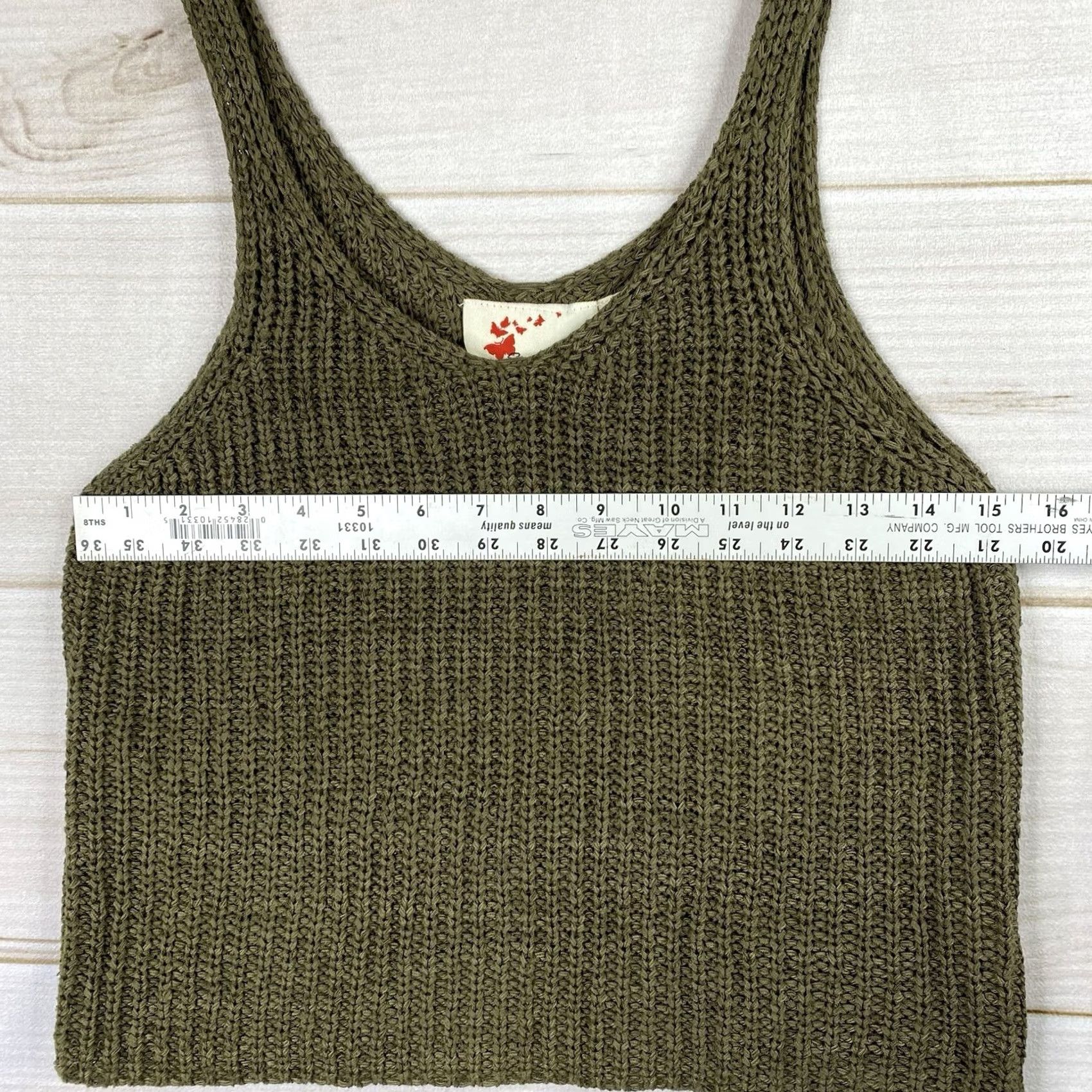 Vintage Shantex Red Butterflies Sweater Womens L Green Crop Top Chunky Knit Tank Boho Size L / US 10 / IT 46 - 4 Thumbnail