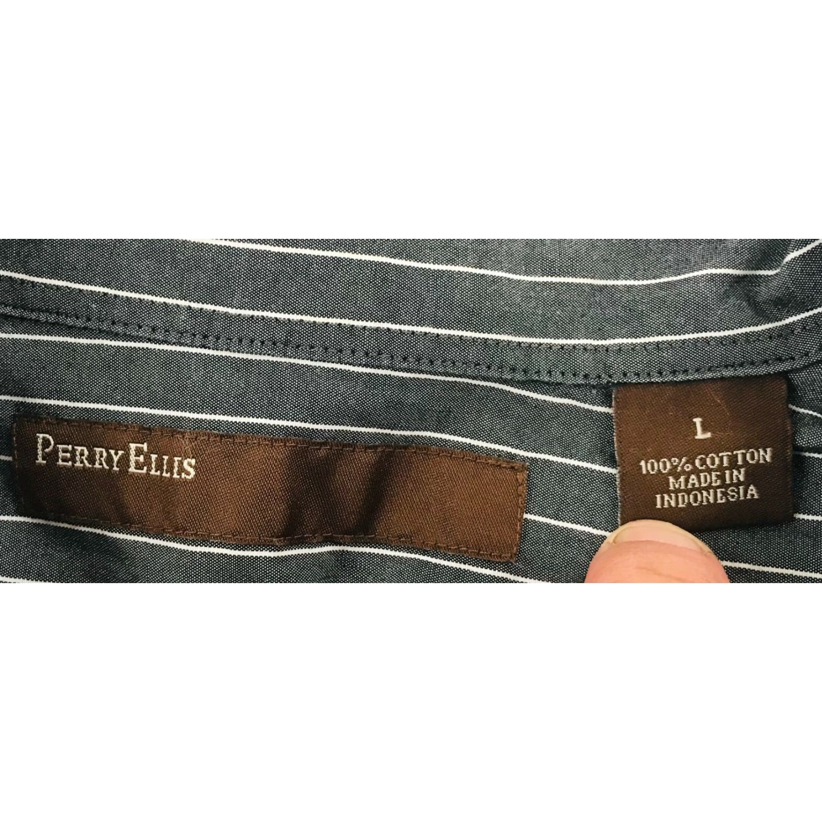Perry Ellis Perry Ellis Shirt Men’s Size Large White Gray Long Sleeve Striped Button Up Size US L / EU 52-54 / 3 - 4 Thumbnail