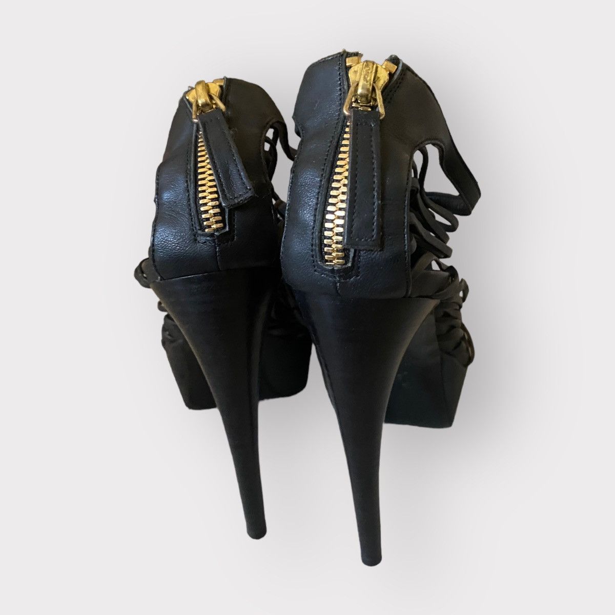 Alexander McQueen strappy platform black leather w/gold tone stiletto heels Size US 9 / IT 39 - 9 Thumbnail