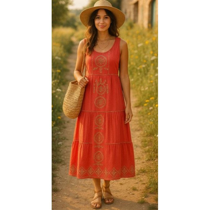 J. Jill J. Jill Red M Petite Embroidered Midi Dress Boho Cottagecore Size M / US 6-8 / IT 42-44 - 2 Thumbnail