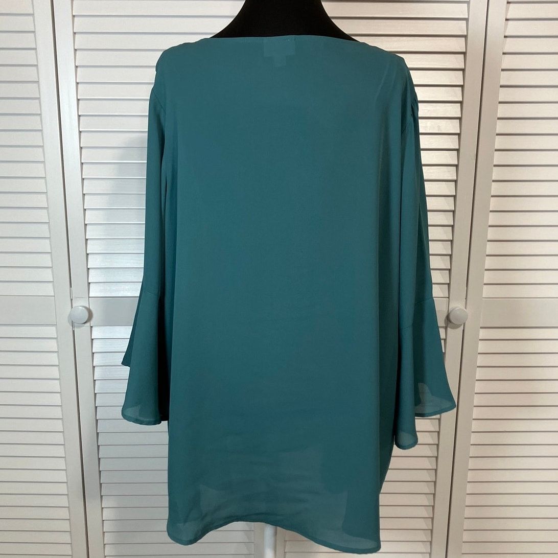 Avenue Avenue Boho Teal Keyhole ¾ Bell Sleeve Tunic Blouse 18/20 Size XXL / US 16-18 / IT 52-54 - 3 Thumbnail