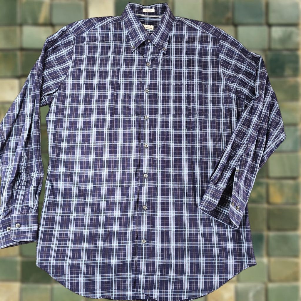 Peter Millar Peter Millar Shirt Mens Large Navy Check Button Down 100% Cotton Long Sleeve Size US L / EU 52-54 / 3 - 1 Thumbnail