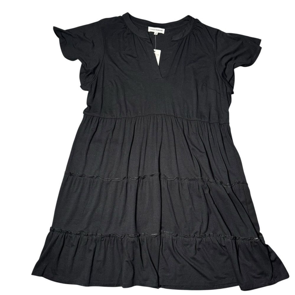 Lucky Brand NWT New Lucky Brand Black Rayon Tiered Flutter Short Sleeve Size XXL / US 16-18 / IT 52-54 - 4 Thumbnail