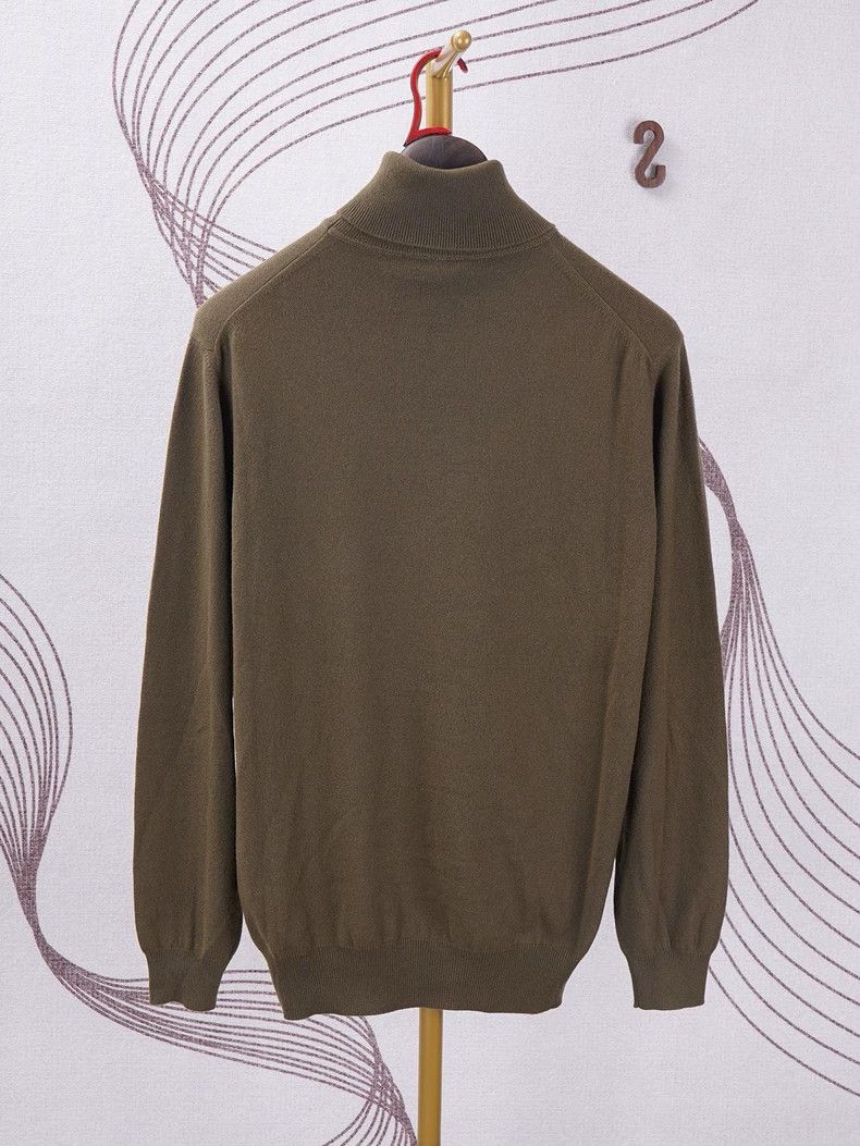 Loro Piana LORO PIANA Men's high collar cashmere sweater olive green Size US XL / EU 56 / 4 - 2 Thumbnail