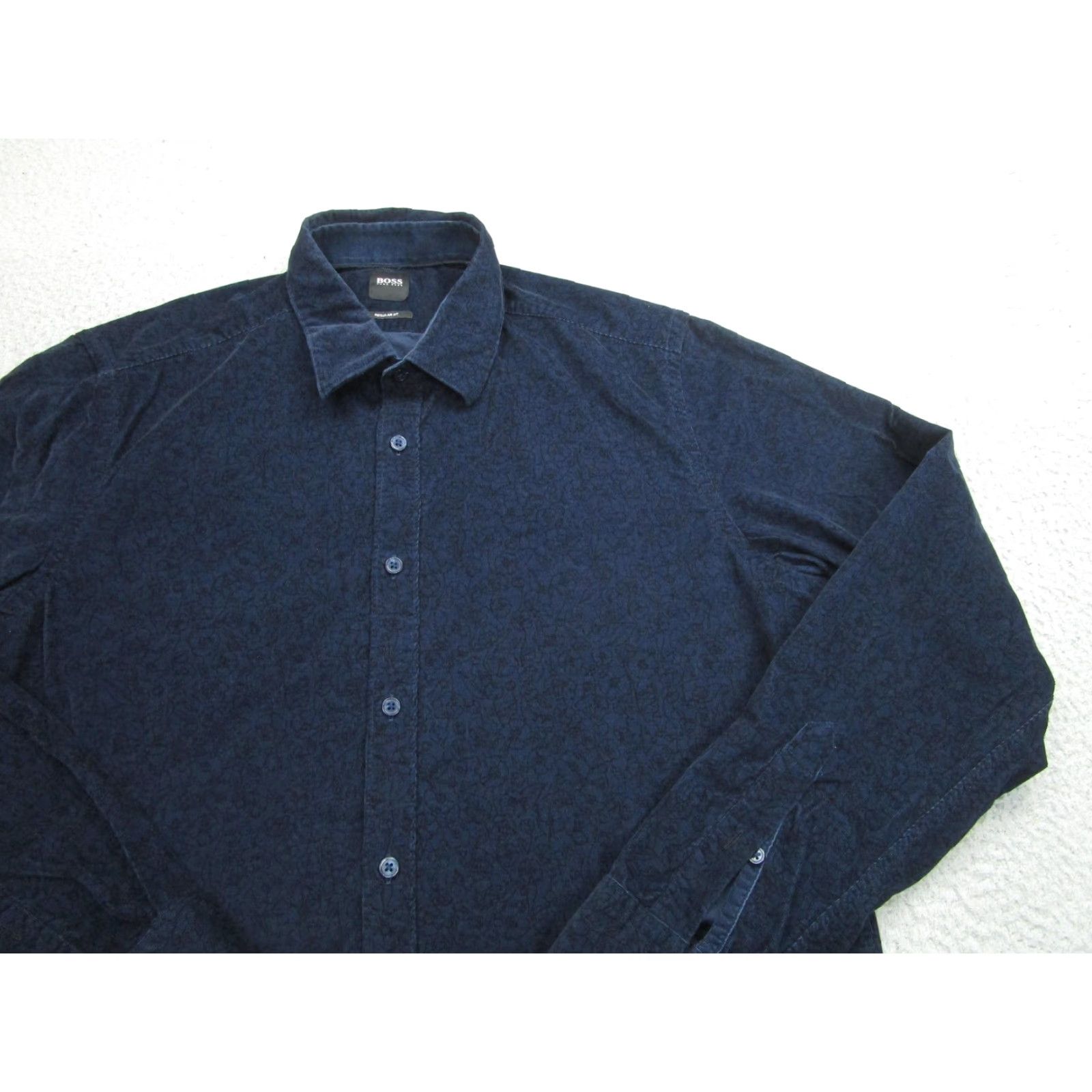 Vintage BOSS Hugo Boss Corduroy Shirt Mens XL Blue Floral Long Sleeve Button-Up Regular Fit Size US XL / EU 56 / 4 - 2 Thumbnail