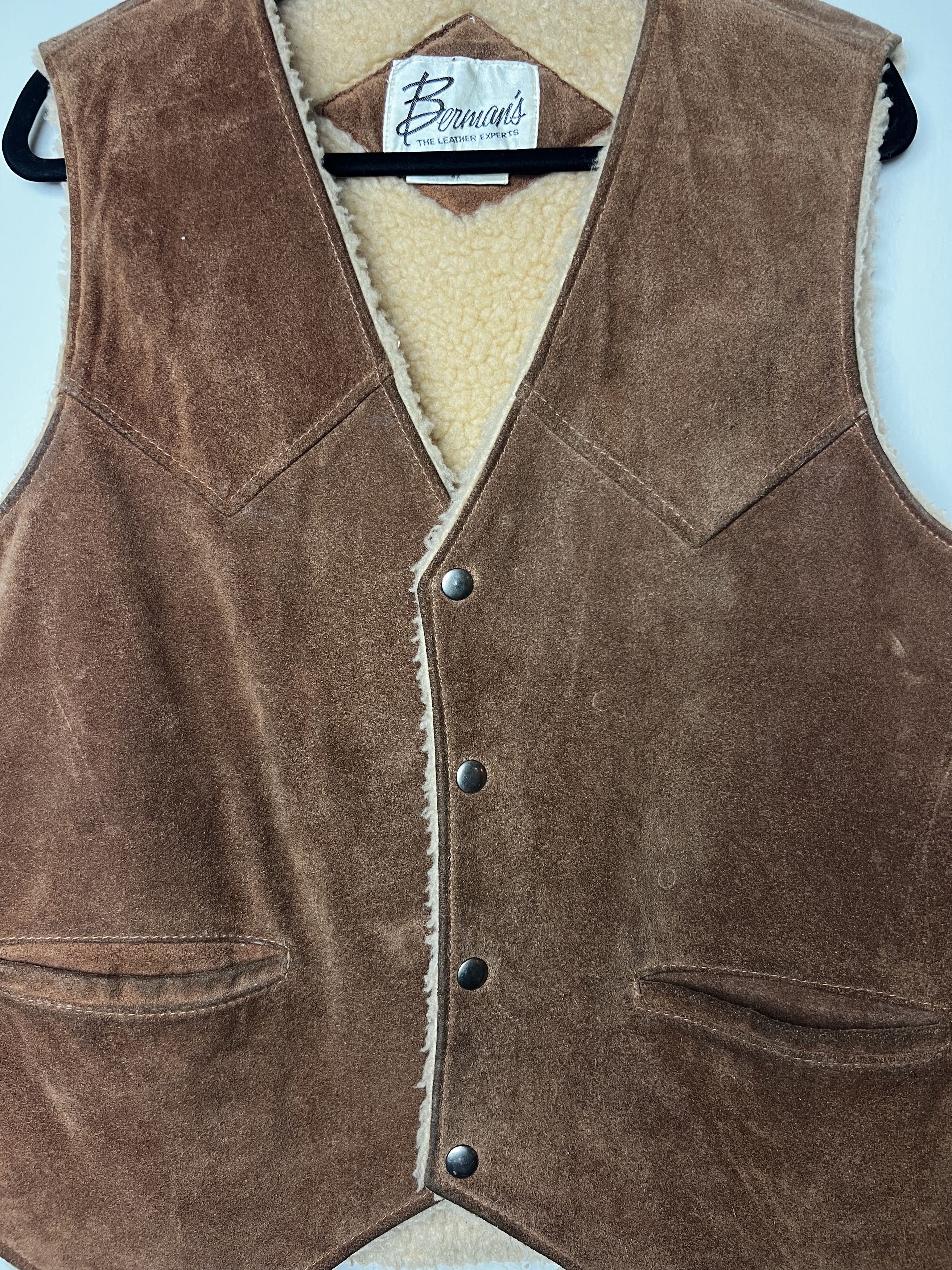 Vintage Vintage 1970's Berman's Brown Suede Leather Sherpa Vest Size US L / EU 52-54 / 3 - 2 Thumbnail