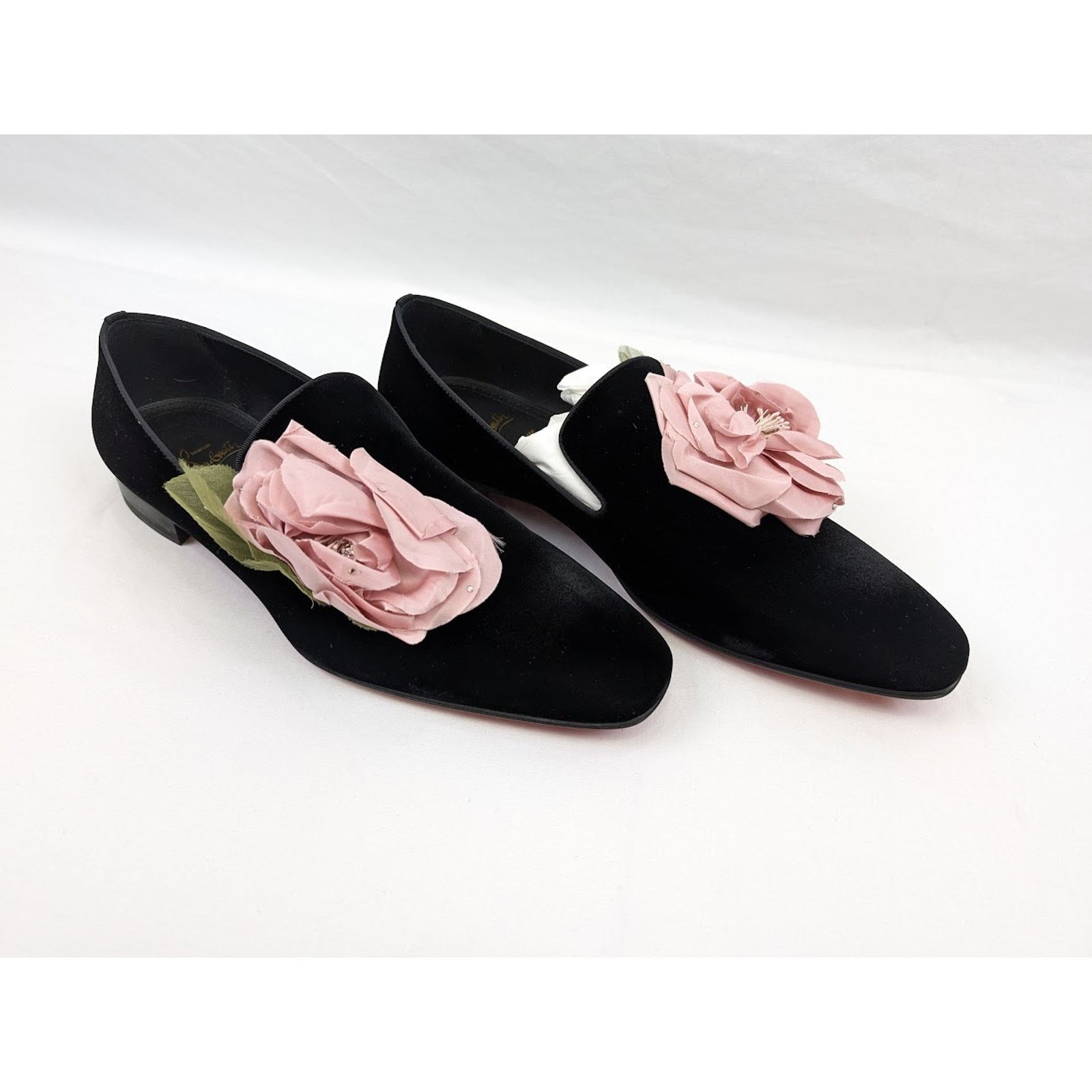 Christian Louboutin o1rshd1 Velvet Dandyflor Flat in Black/Rose Size US 11 / EU 44 - 15 Thumbnail