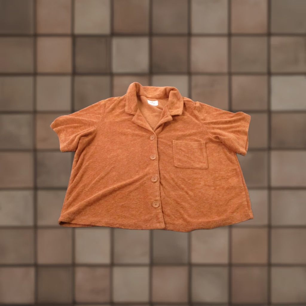 Marine Layer Marine Layer Shirt Womens XL Orange Cropped Terry Cloth Beach Preppy Surf Size XL / US 12-14 / IT 48-50 - 1 Thumbnail