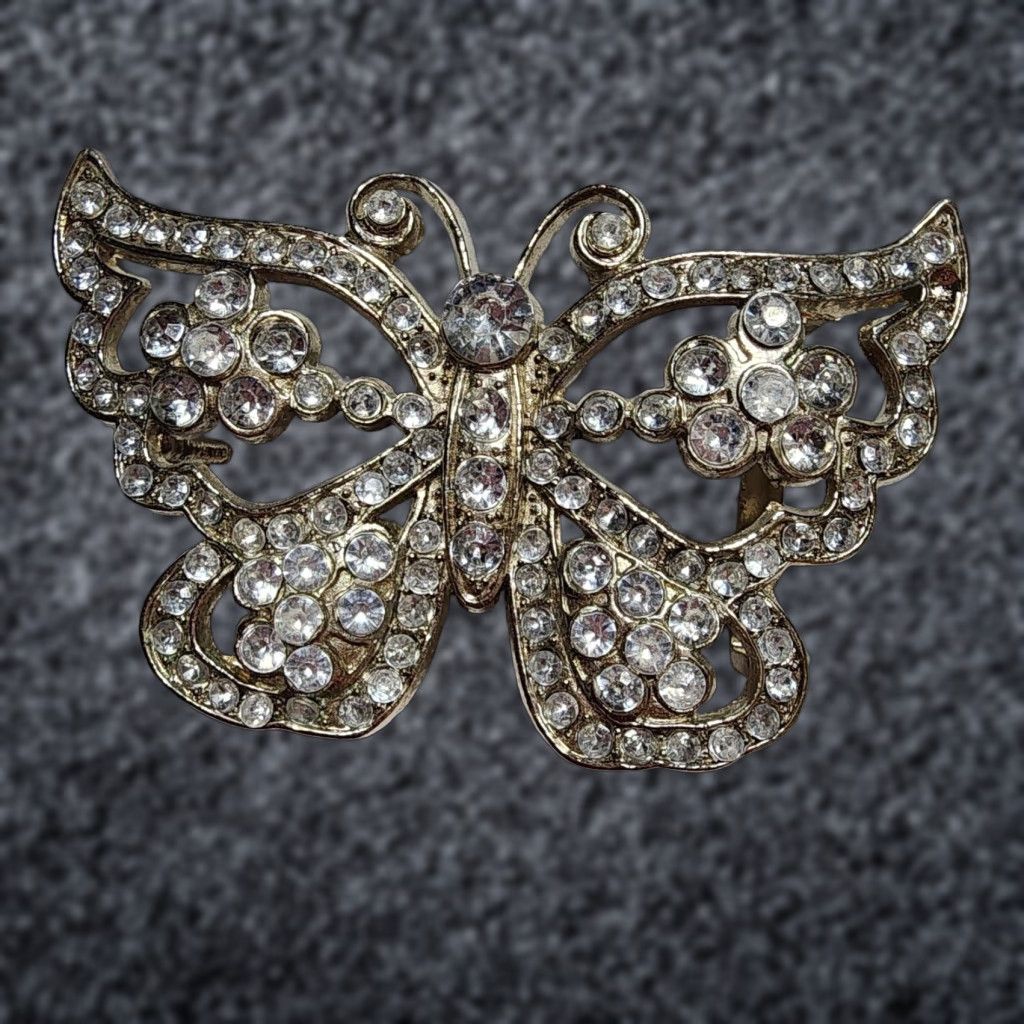 Vintage VINTAGE Rhinestone Butterfly Belt Buckle - Silver Metal Shaped Accent, Women, Belt Accessory, 60s-00s Decade Themed Size ONE SIZE - 1 Thumbnail