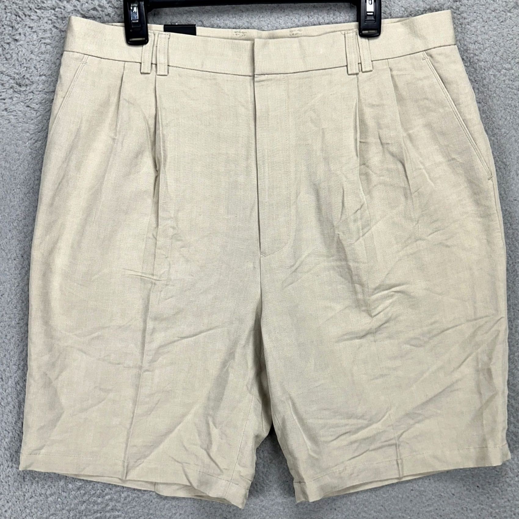 Vintage VINTAGE? No — Greg Norman Mens Linen Blend Shorts 36 Beige Pleated Casual Pocket Comfort NEW Size US 36 / EU 52 - 2 Thumbnail
