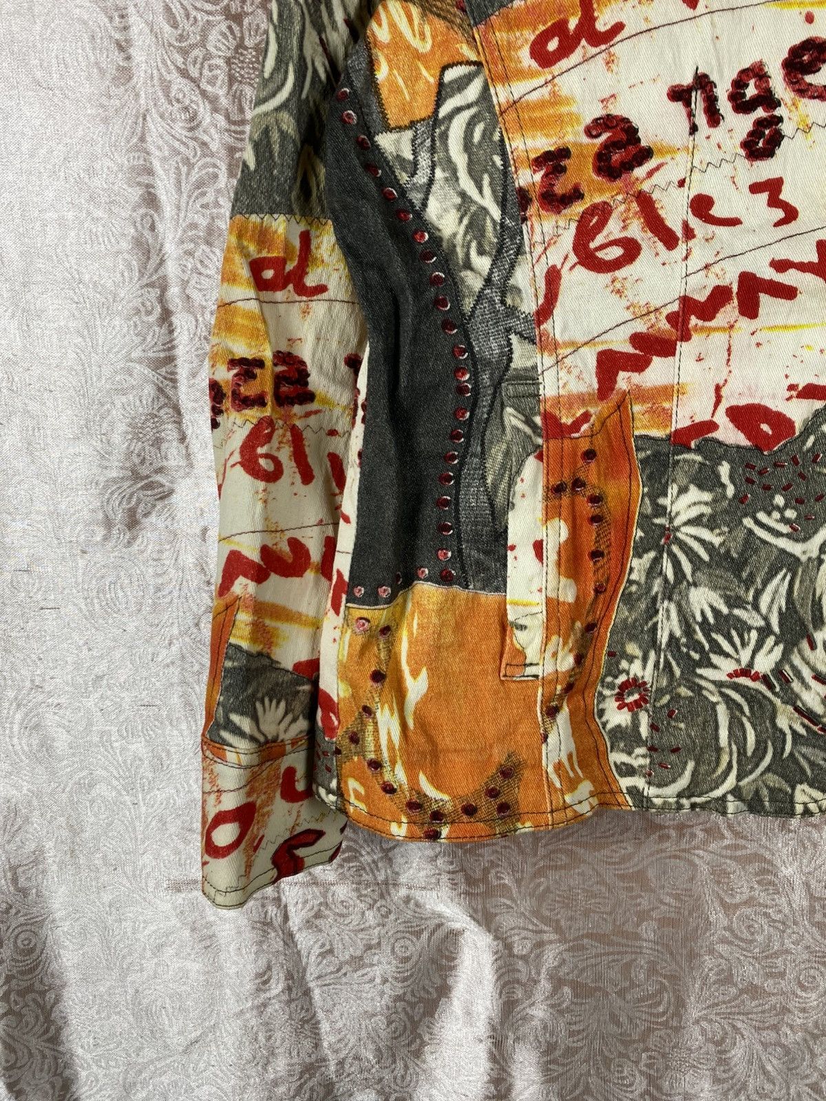 Kansai Yamamoto Kansai Bis Patchwork Art Jacket Floral Graphic Orange Grey Size L / US 10 / IT 46 - 10 Thumbnail
