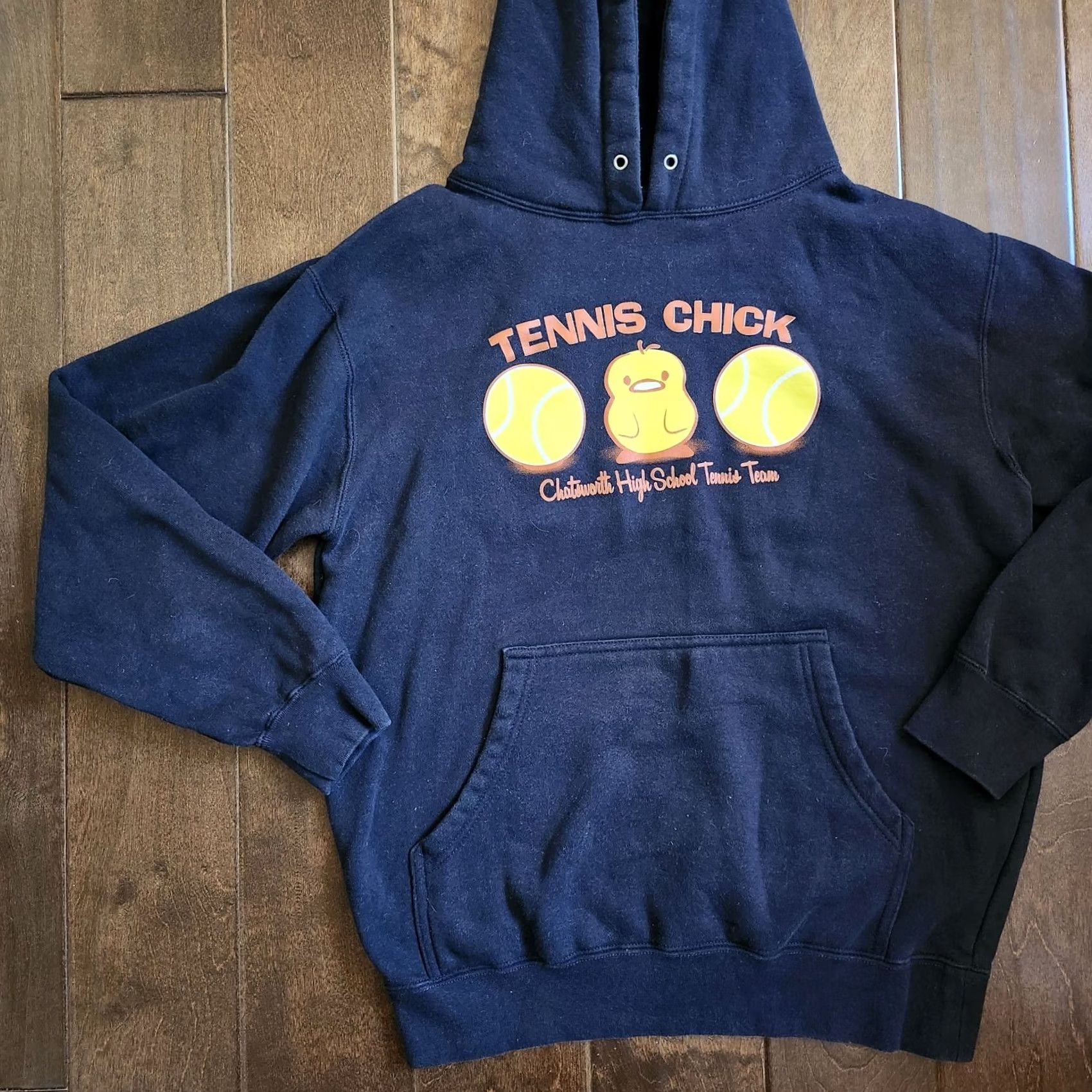 Vintage Chatsworth High School Tennis Team "Tennis Chick Jessica" Women's Junior Hoodie Sleeves Long Pullover S Blue Activewear College Teens Size S / US 4 / IT 40 - 2 Thumbnail