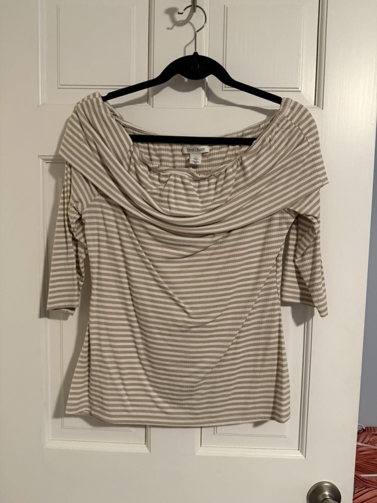 Other White House Black Market Beige White Striped Top Large Size L / US 10 / IT 46 - 4 Thumbnail