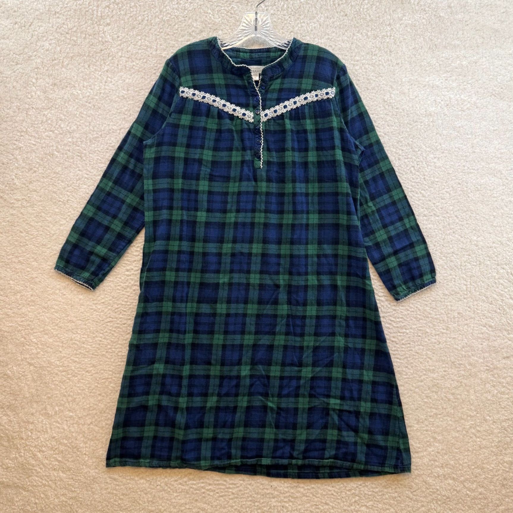 Vintage VINTAGE Y2K Night Gown Pajama Sleep Dress L Navy Green Plaid Cottagecore Celestial Dreams Cotton Slip Womens Size L / US 10 / IT 46 - 2 Thumbnail