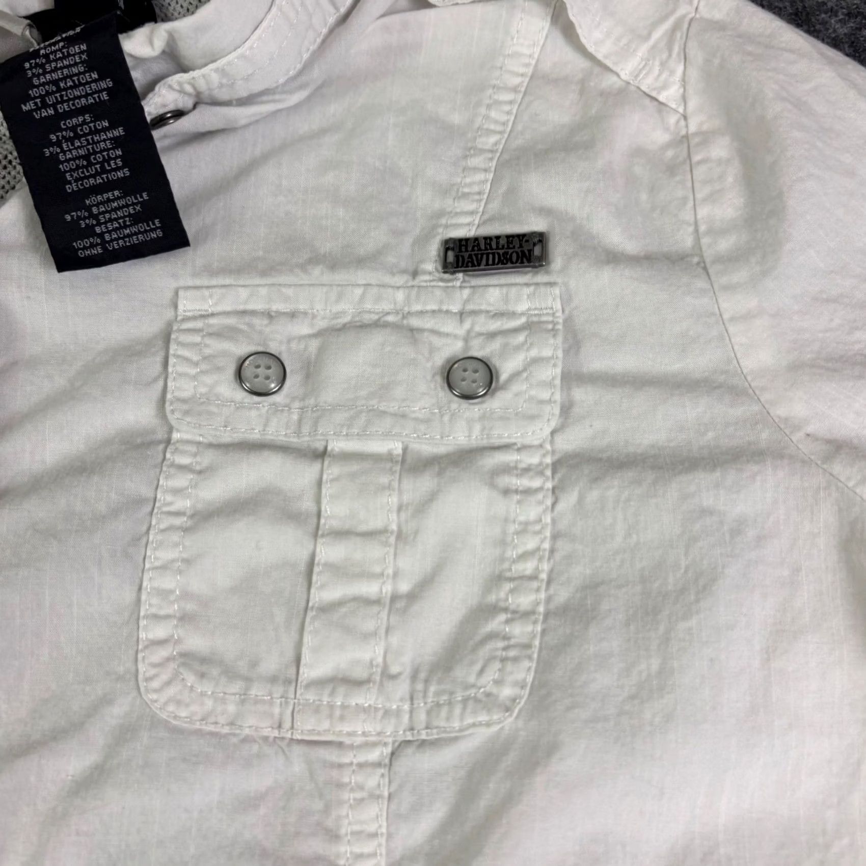 Harley Davidson Harley-Davidson Womens XL White Eagle Graphic Button Up Shirt Paisley Pocket Short Sleeve Size XL / US 12-14 / IT 48-50 - 5 Thumbnail