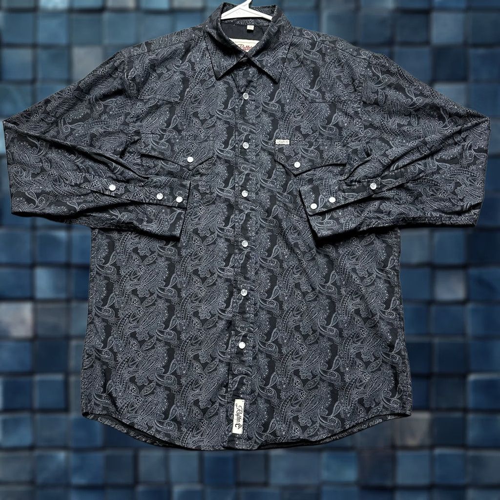 Vintage Rafter C Shirt Mens Medium Black/Gray Paisley Pearl Snap Cowboy Collection EUC Size US M / EU 48-50 / 2 - 1 Thumbnail