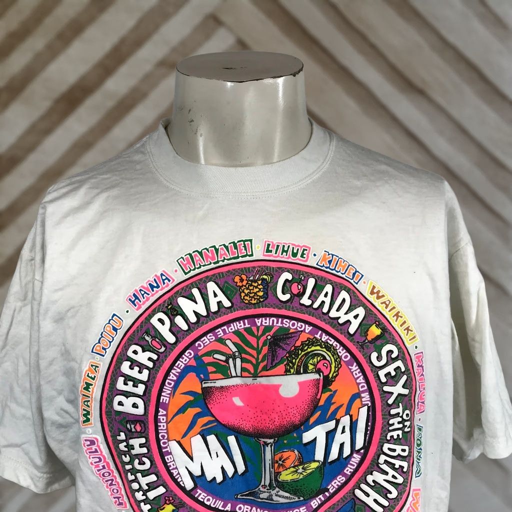 Jerzees VINTAGE Jerzees Hawaii Cocktail Graphic T-Shirt White Mens Large 90s Made in USA Size US L / EU 52-54 / 3 - 1 Thumbnail