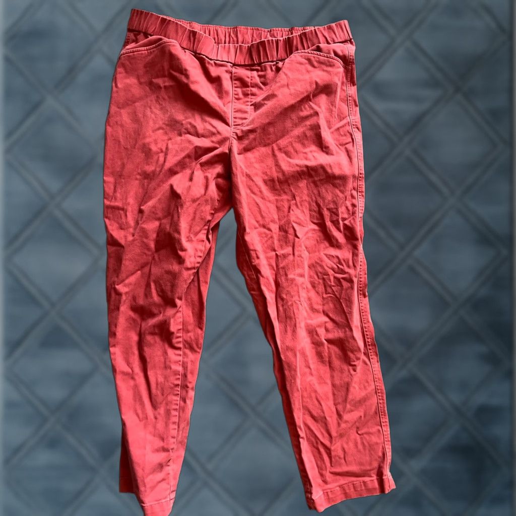 Lands' End Lands' End Solid 2-Pocket Pull On Twill Pants Women 14 Coral Cotton Blend Twill Fit Regular Inseam 25 in Ankle Pockets Elastic Waist Shoes? Size 36" / US 14 / IT 50 - 1 Thumbnail
