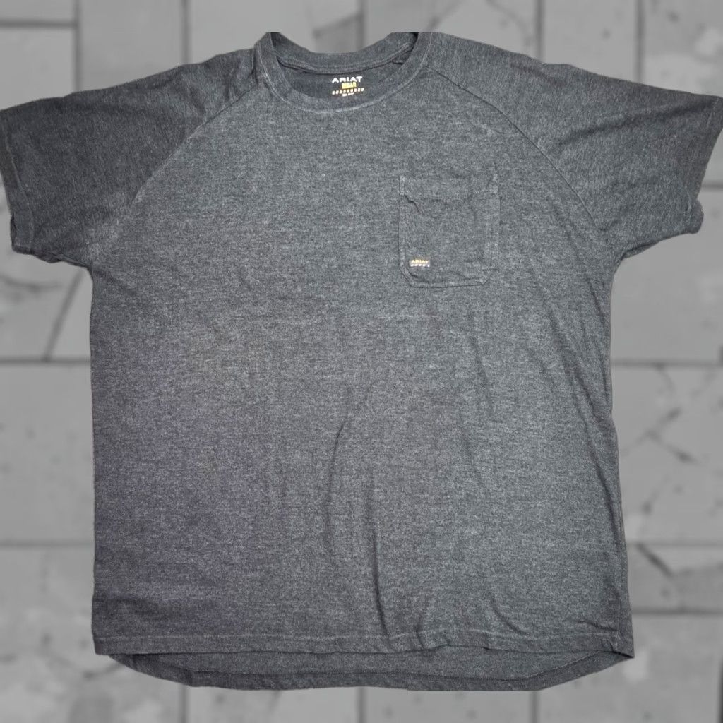 Ariat Ariat Men's Short Sleeve T-Shirt Pocket Gray Cotton 3XL Crew Neck Solid Rebar Size US 39 - 1 Thumbnail