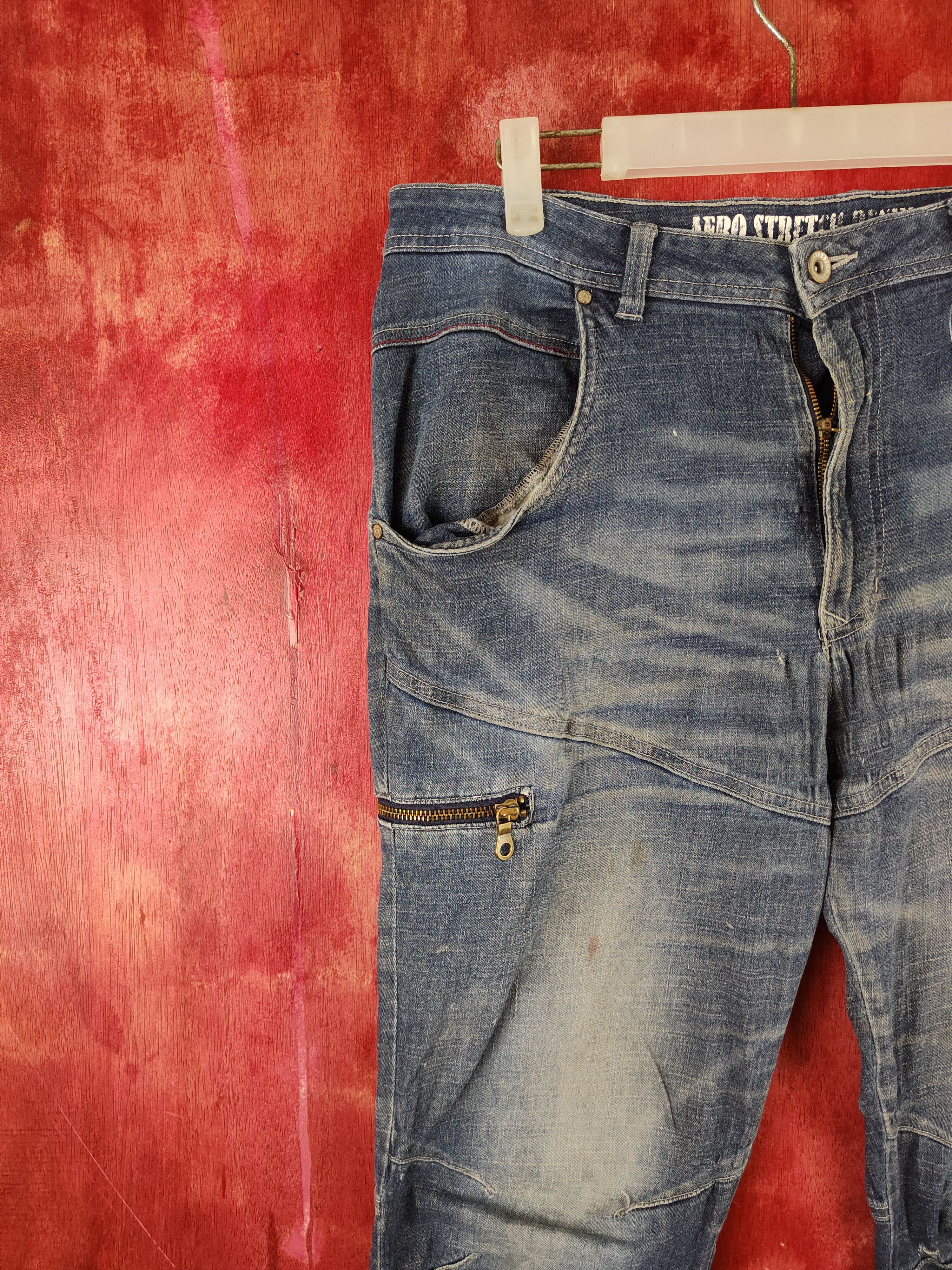 Japanese Brand FieldCore Blue Distressed Ripped Stretch Jeans #S2125 Size US 34 / EU 50 - 3 Thumbnail