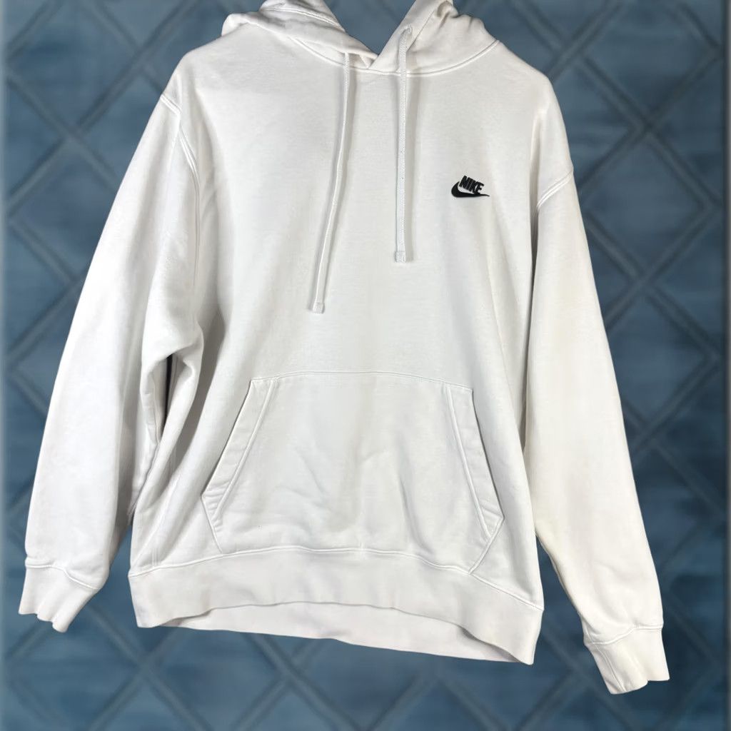 Nike Nike Hoodie Mens Large White Pullover Fleece Sweatshirt with Swoosh Logo, Hooded, Pockets, Crew Neck, Long Sleeve Size US L / EU 52-54 / 3 - 1 Thumbnail