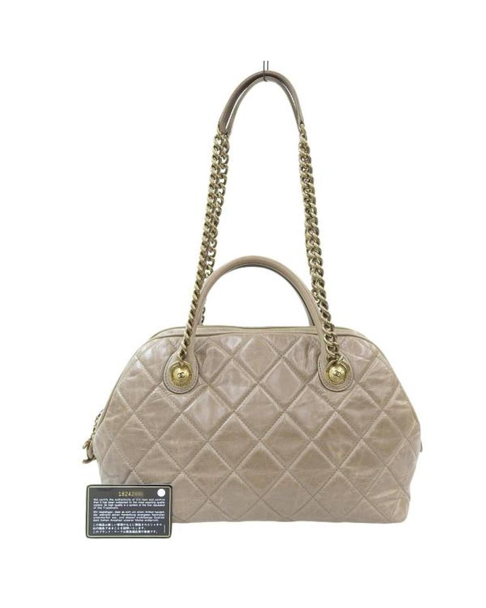 image of Chanel Quilted Leather Bowler Bag In Brown, Women's