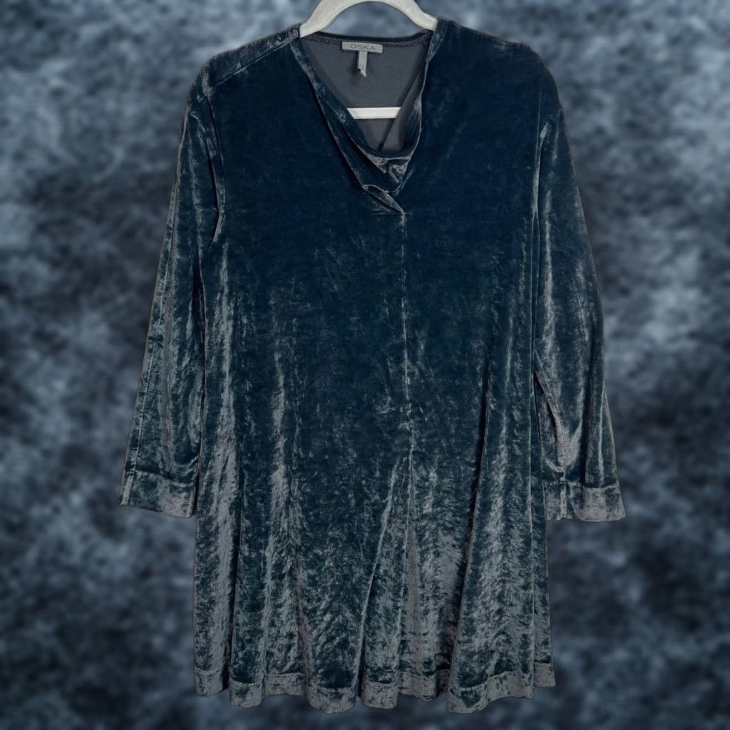 Velvet OSKA Women's Shift Dress Size 0 Dark Gray Velvet Long Sleeve Casual Knee Length Size XS / US 0-2 / IT 36-38 - 1 Thumbnail