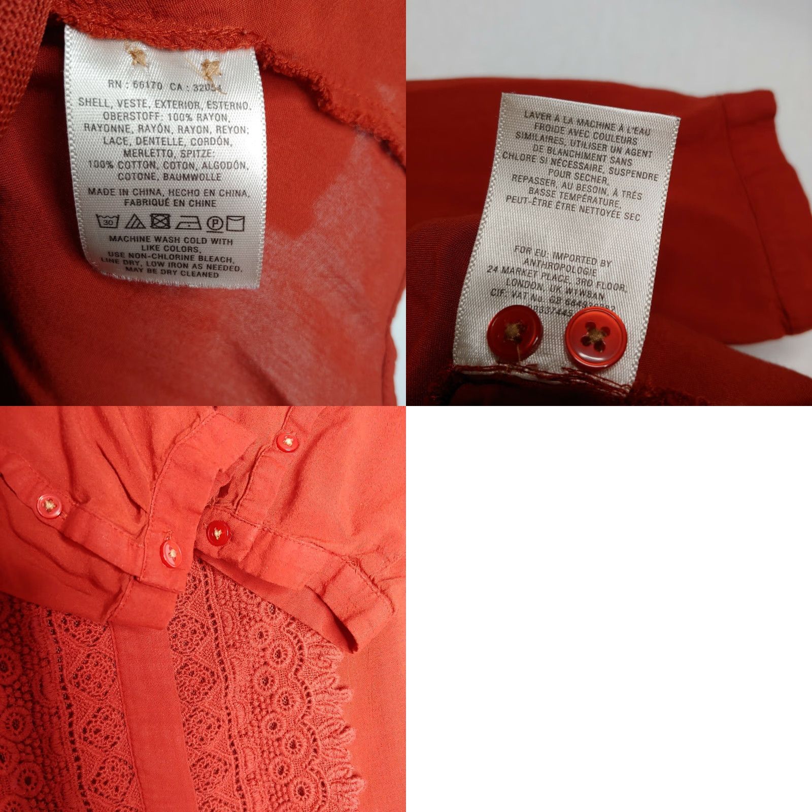 Vintage Maeve Blouse Women 6 Embroidered Button Rust Orange Half Sleeve Scoop Neck Casual Vintage No (adjust as needed to fit allowed) Size M / US 6-8 / IT 42-44 - 8 Thumbnail