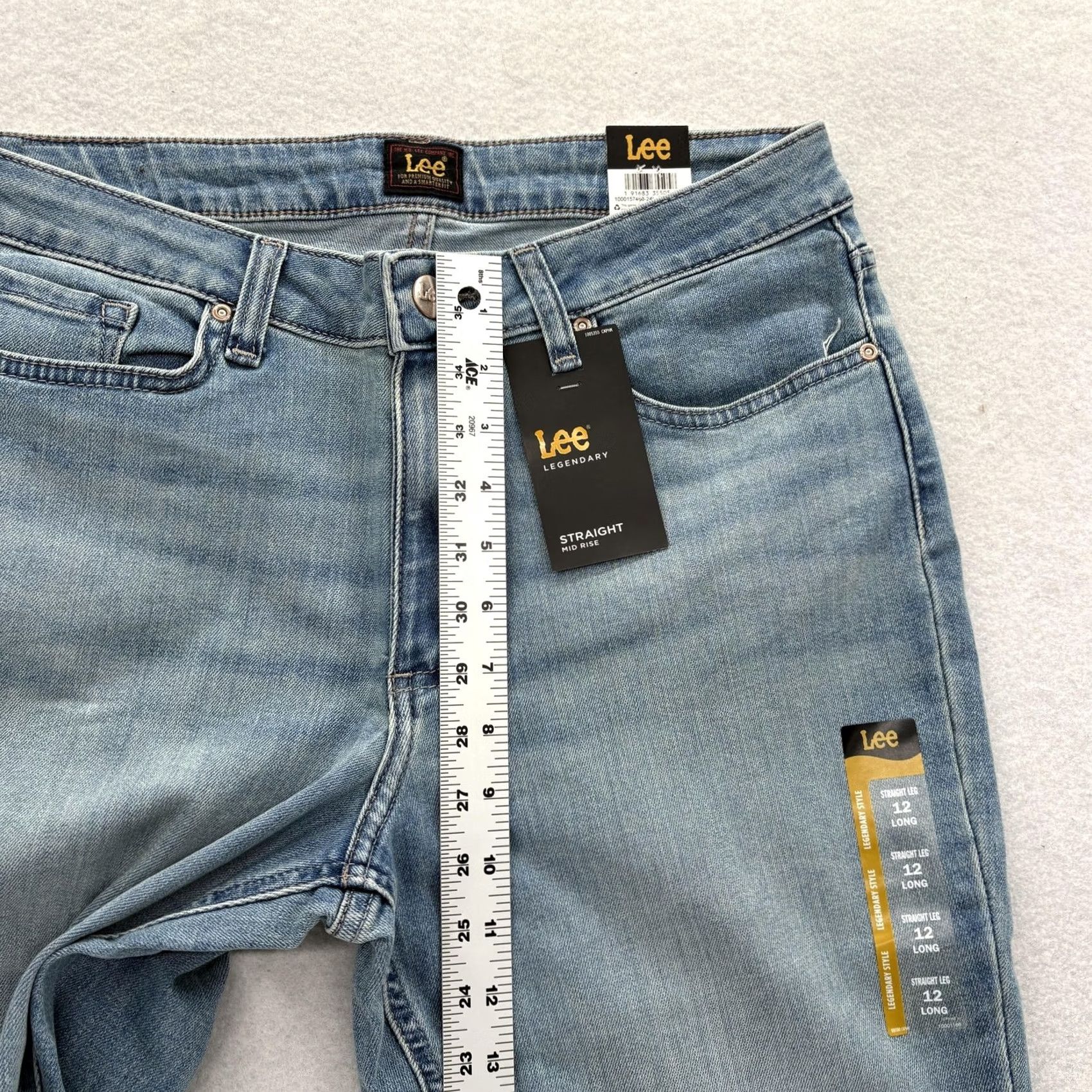 Lee Lee Jeans Womens 12 Tall Blue Light Wash Straight Mid Rise Stretch Denim NWT Size 34" / US 12 / IT 48 - 7 Thumbnail