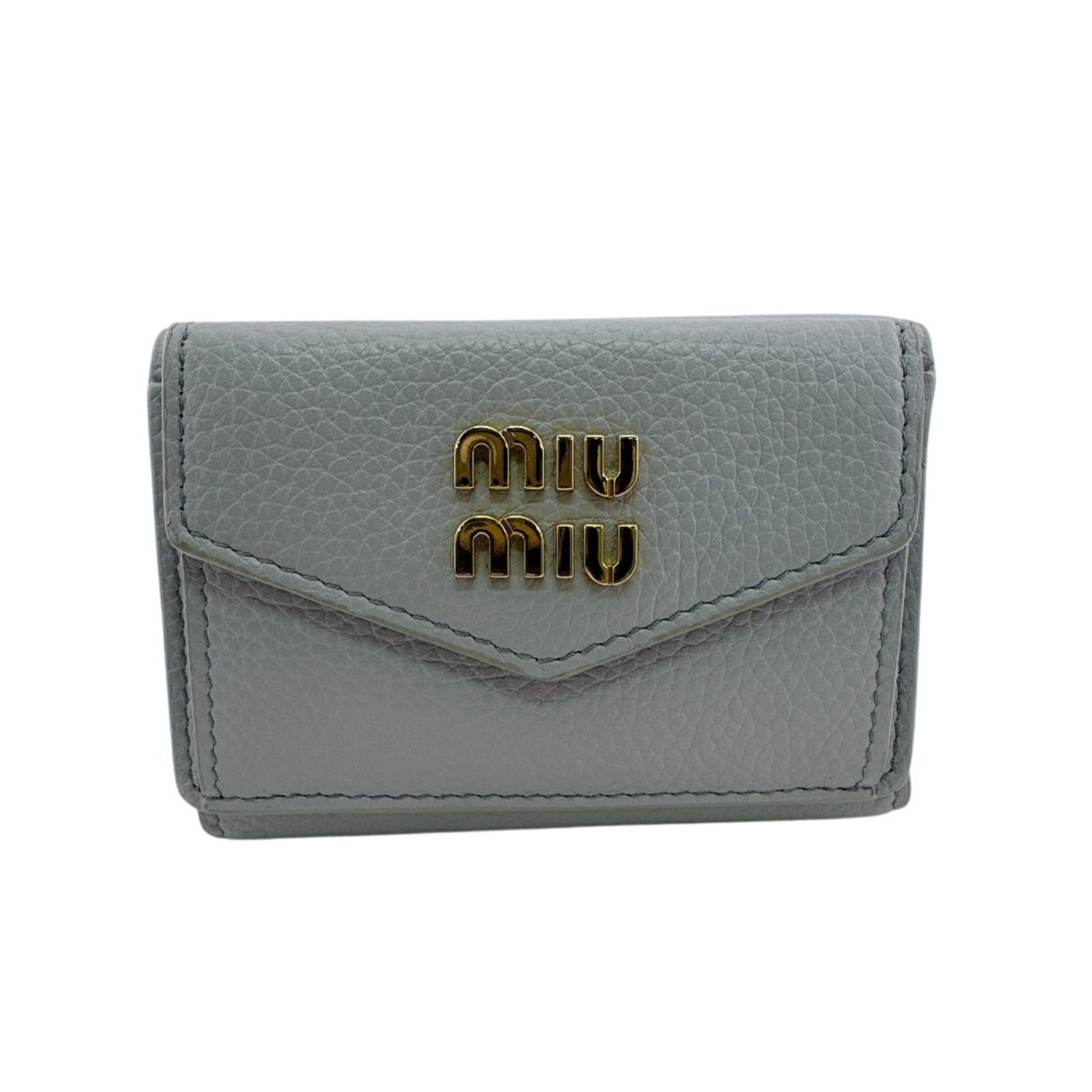 Miu Miu Miu Miu MIUMIU 5MH021 Compact Wallet Logo Tri-fold Blue Size ONE SIZE - 1 Thumbnail