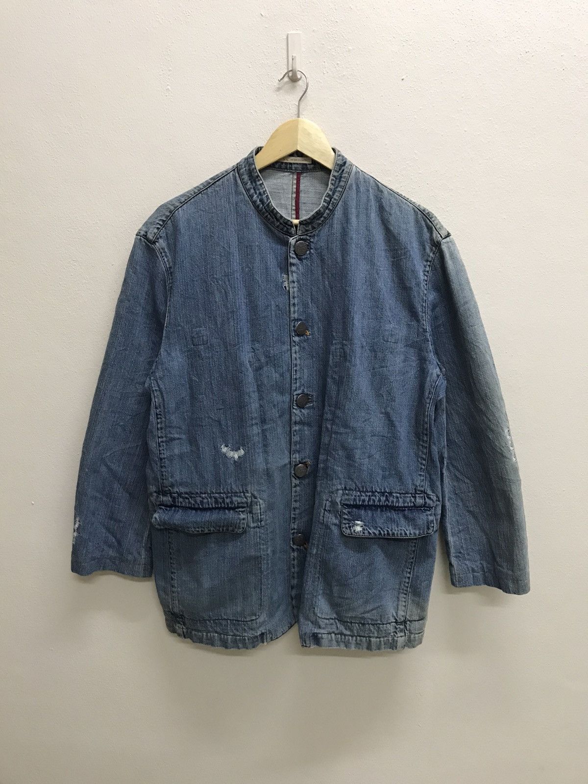Japanese Brand Vintage Distressed Papas Tartan Neck Chore Jacket Denim Size US M / EU 48-50 / 2 - 3 Thumbnail