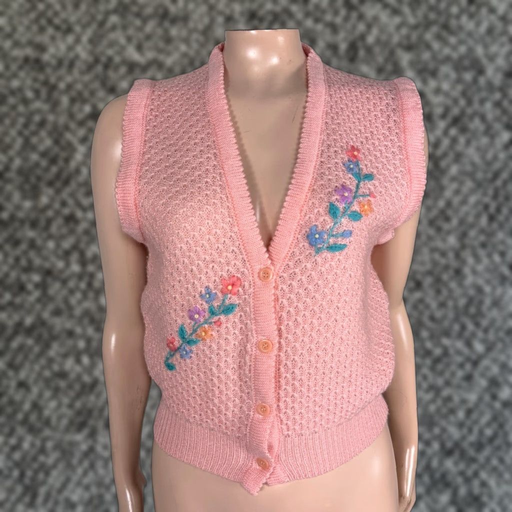Vintage VINTAGE Handmade Pink S V neck Cardigan Sweater 1970s Hippy Size S / US 4 / IT 40 - 1 Thumbnail